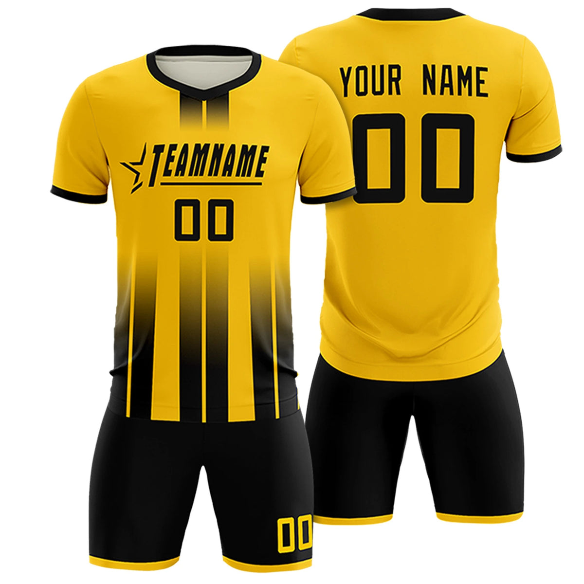 Custom Gold01 Black Vertical Training Uniform Soccer Sets Jersey