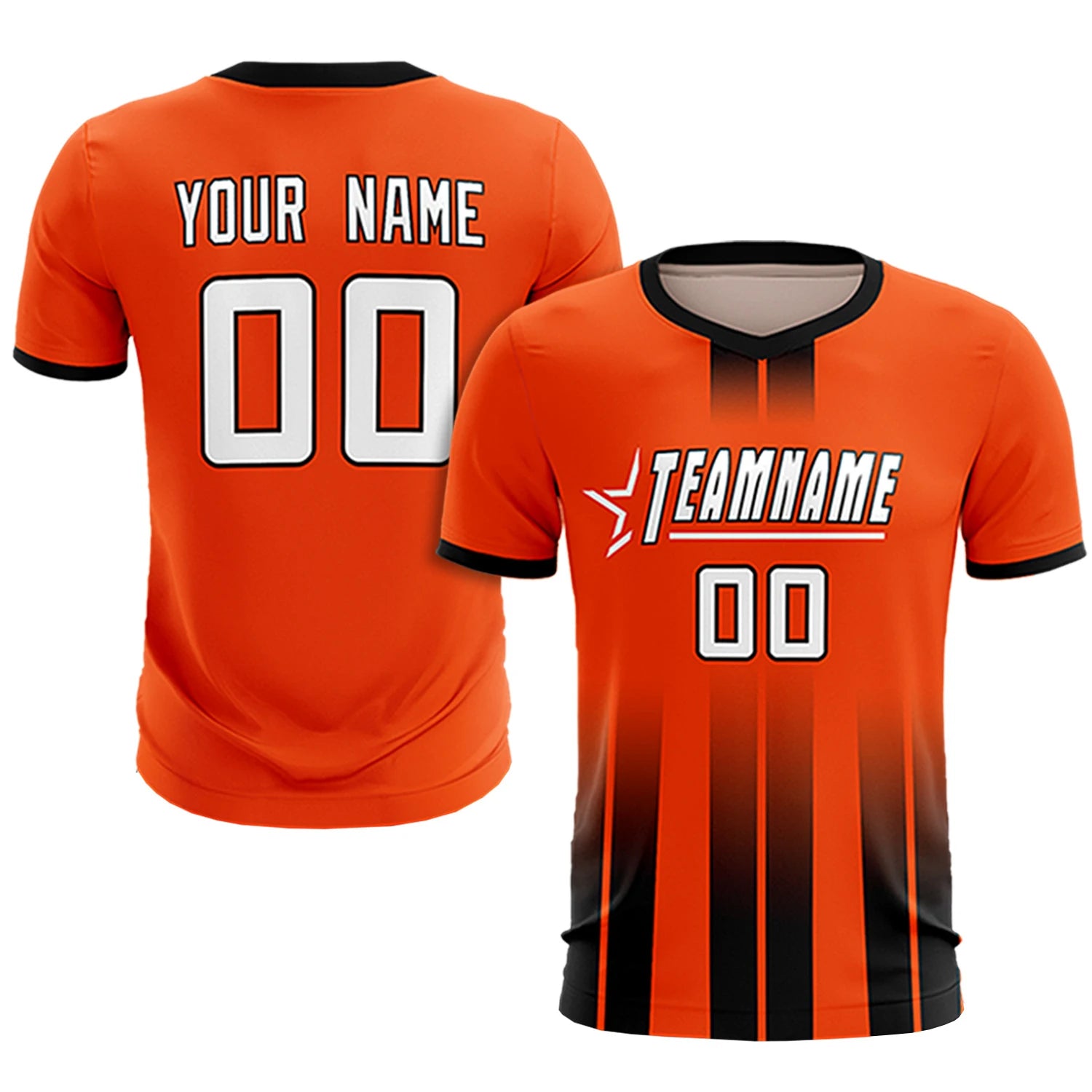 Custom Orange Black Vertical Training Uniform Soccer Sets Jersey