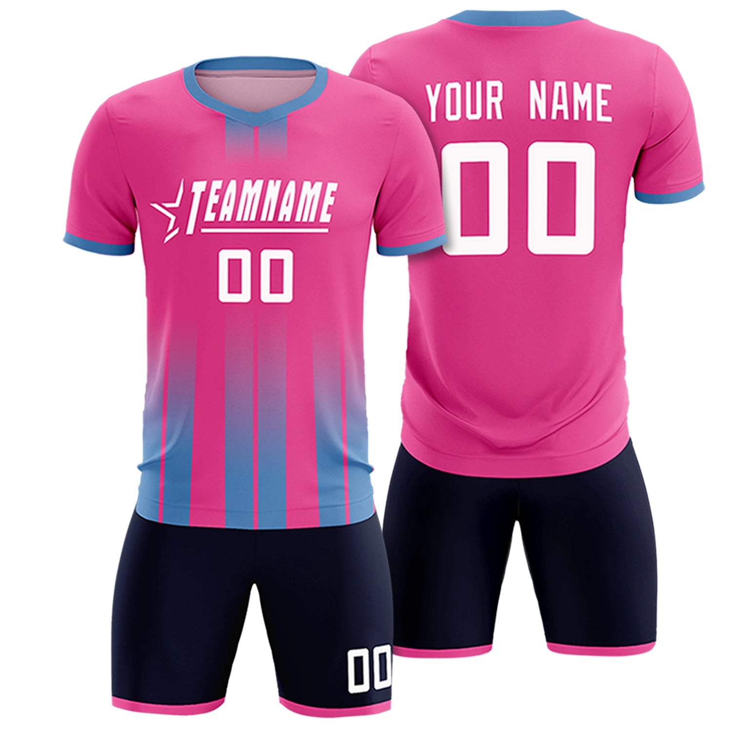 Custom Pink Light Blue Vertical Training Uniform Soccer Sets Jersey