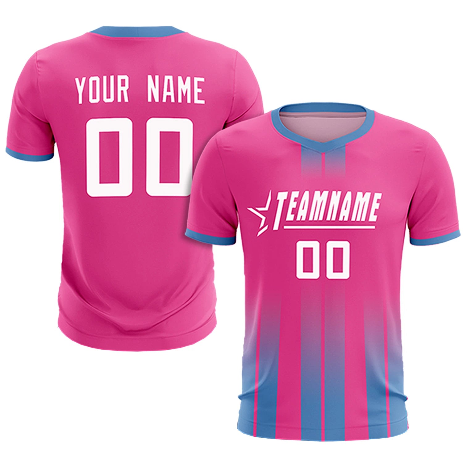 Custom Pink Light Blue Vertical Training Uniform Soccer Sets Jersey