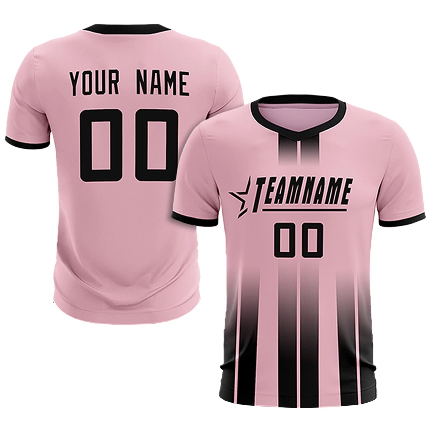Custom Light Pink Black Vertical Training Uniform Soccer Sets Jersey