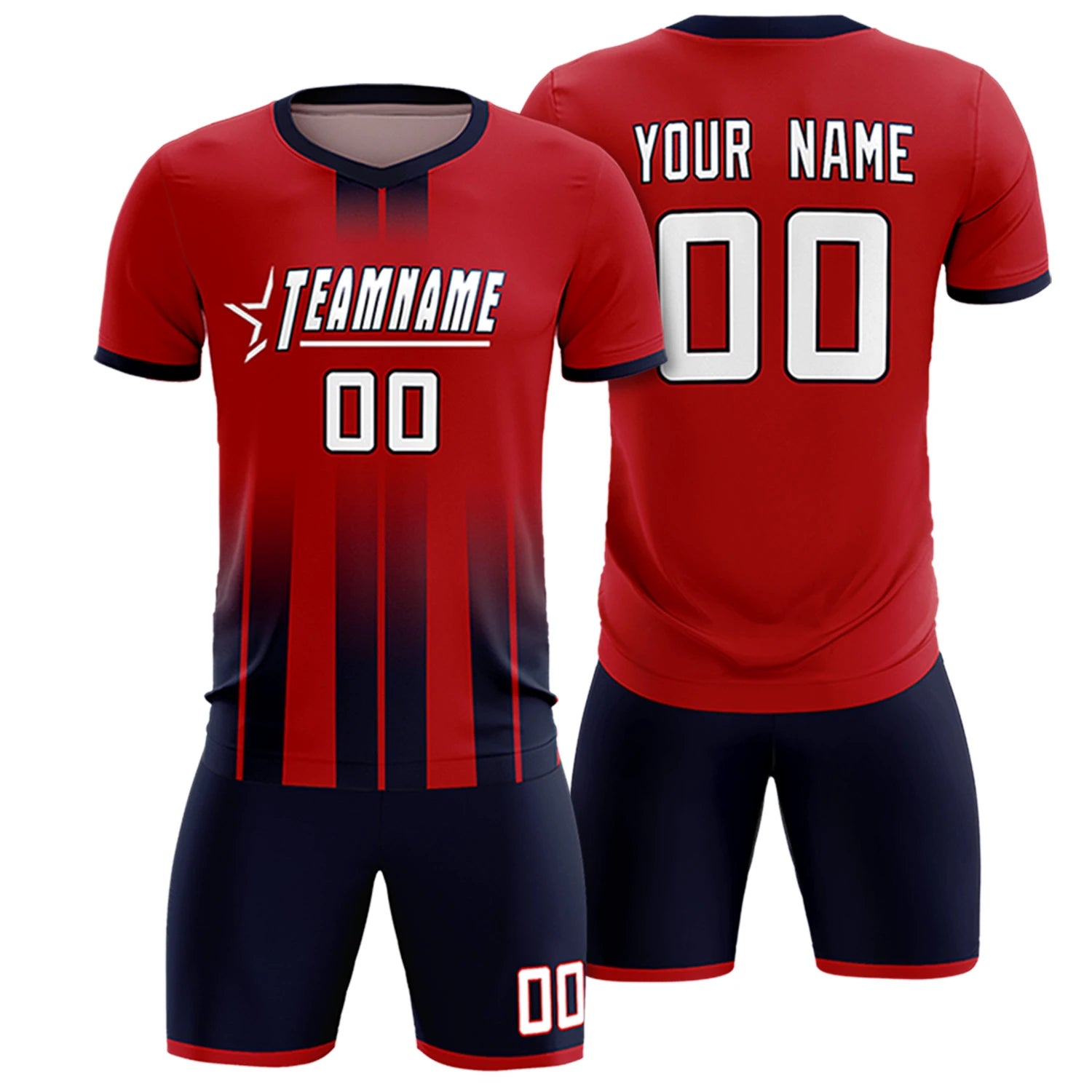 Custom Red Navy Vertical Training Uniform Soccer Sets Jersey