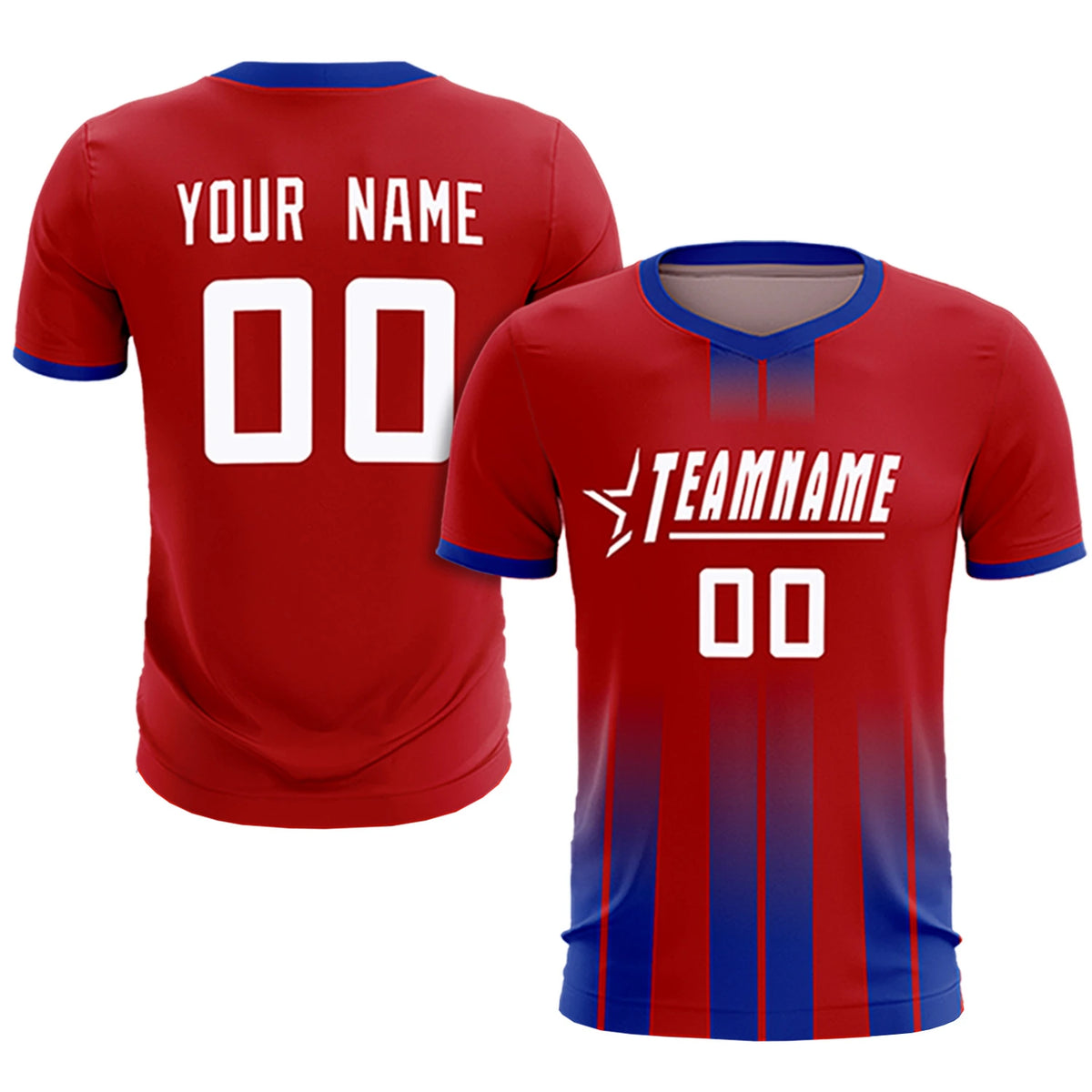 Custom Red Royal Blue Vertical Training Uniform Soccer Sets Jersey