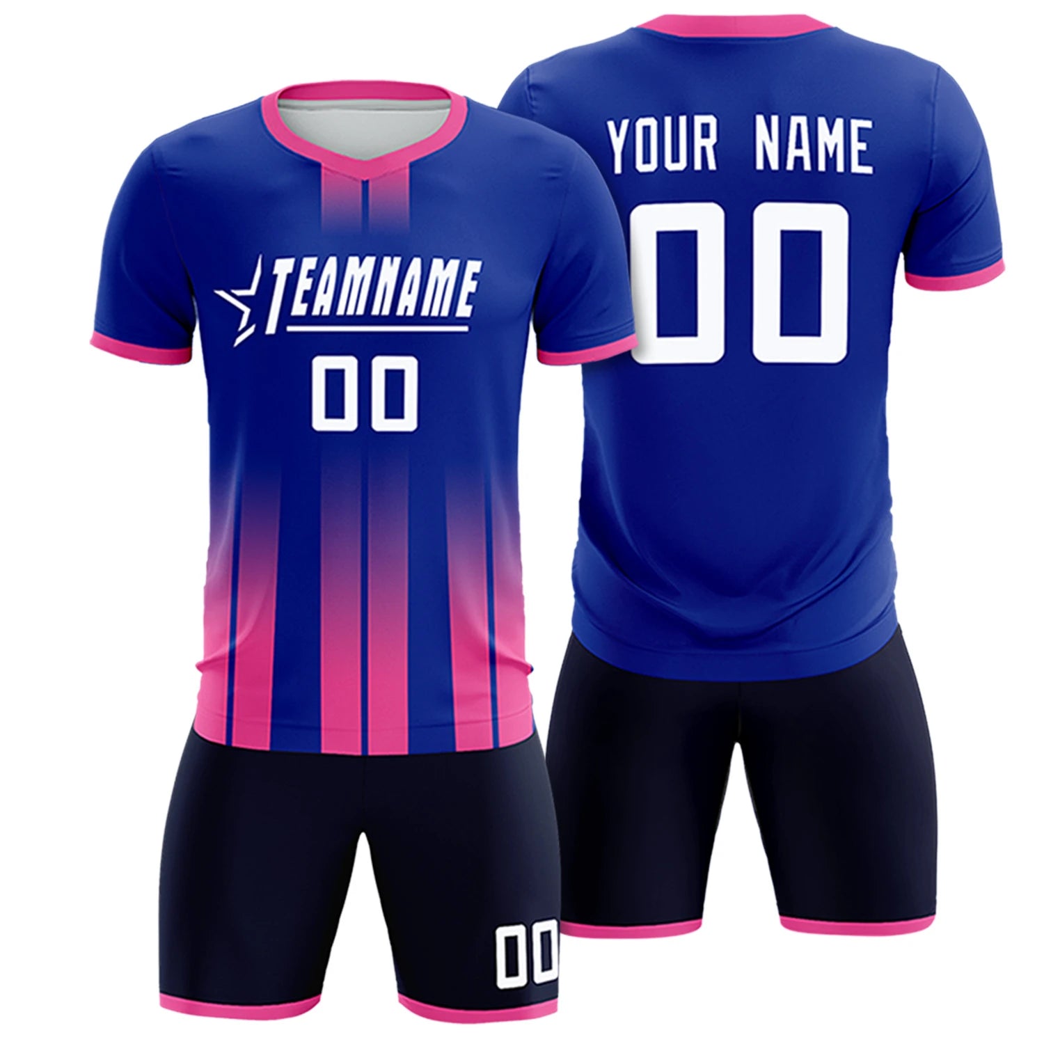 Custom Royal Blue Pink Vertical Training Uniform Soccer Sets Jersey