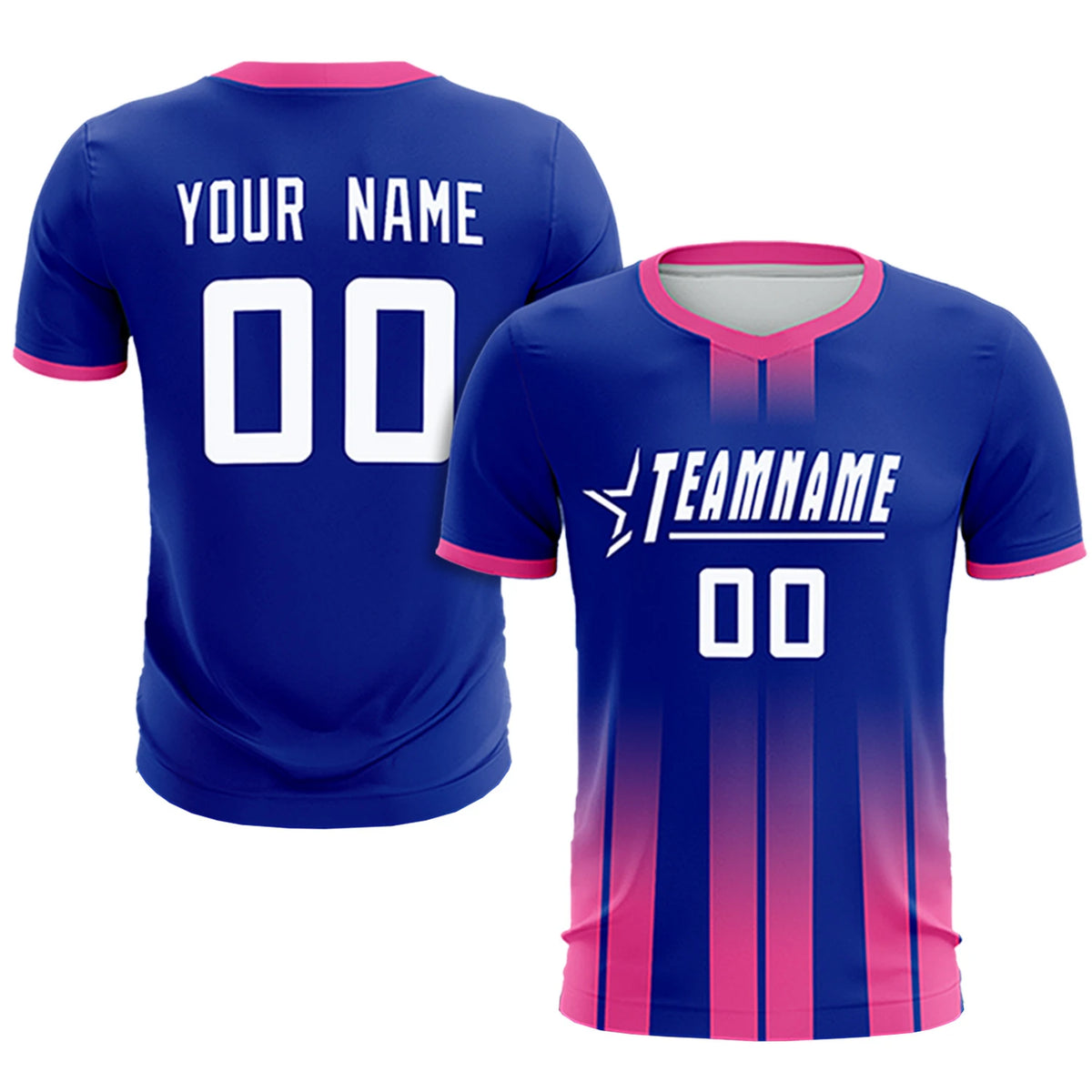 Custom Royal Blue Pink Vertical Training Uniform Soccer Sets Jersey
