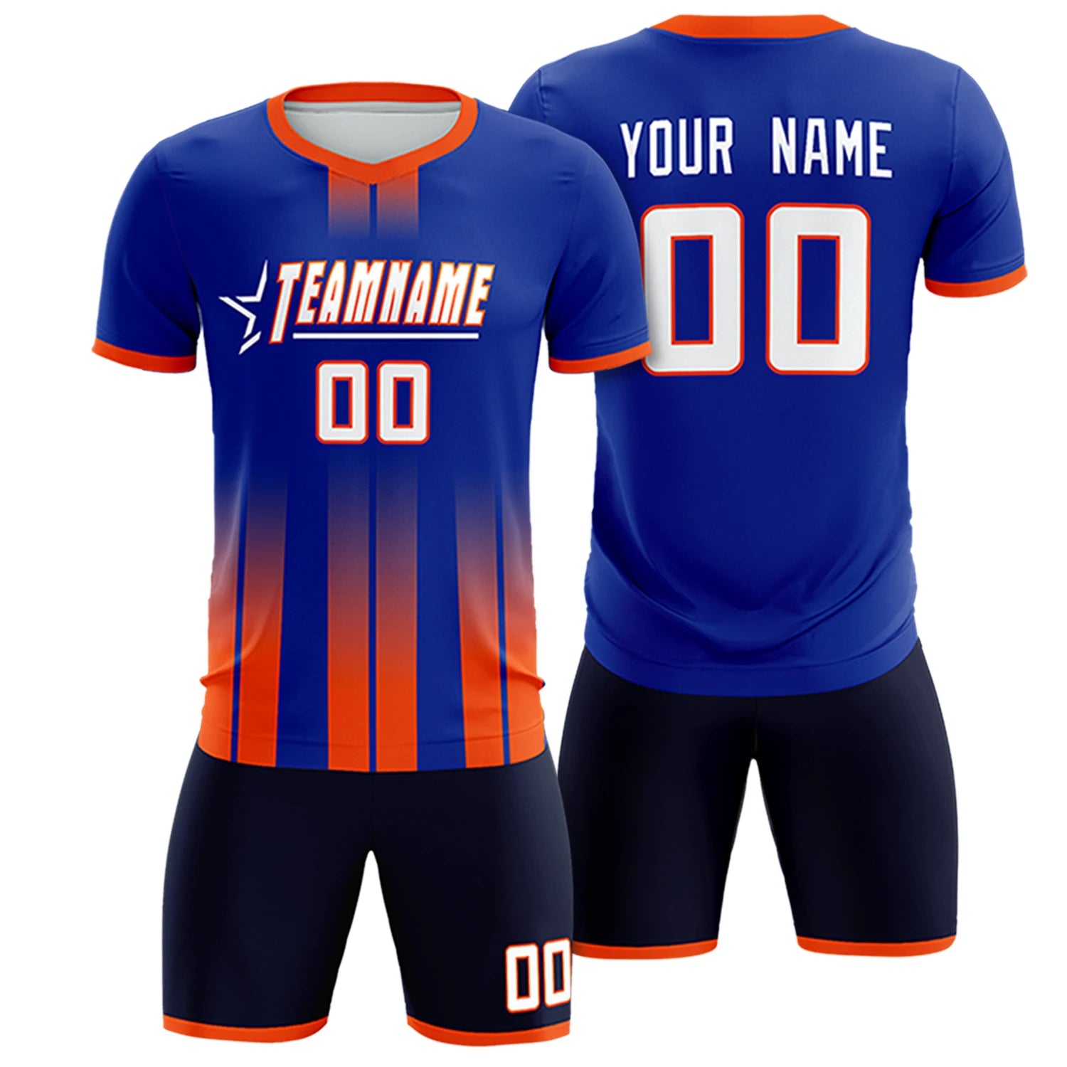 Custom Royal Blue Orange Vertical Training Uniform Soccer Sets Jersey