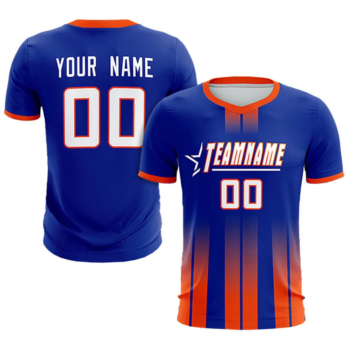 Custom Royal Blue Orange Vertical Training Uniform Soccer Sets Jersey
