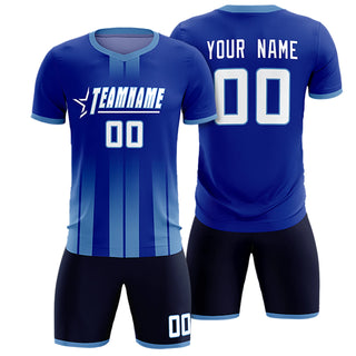 Custom Royal Blue Light Blue Vertical Training Uniform Soccer Sets Jersey - Style 1