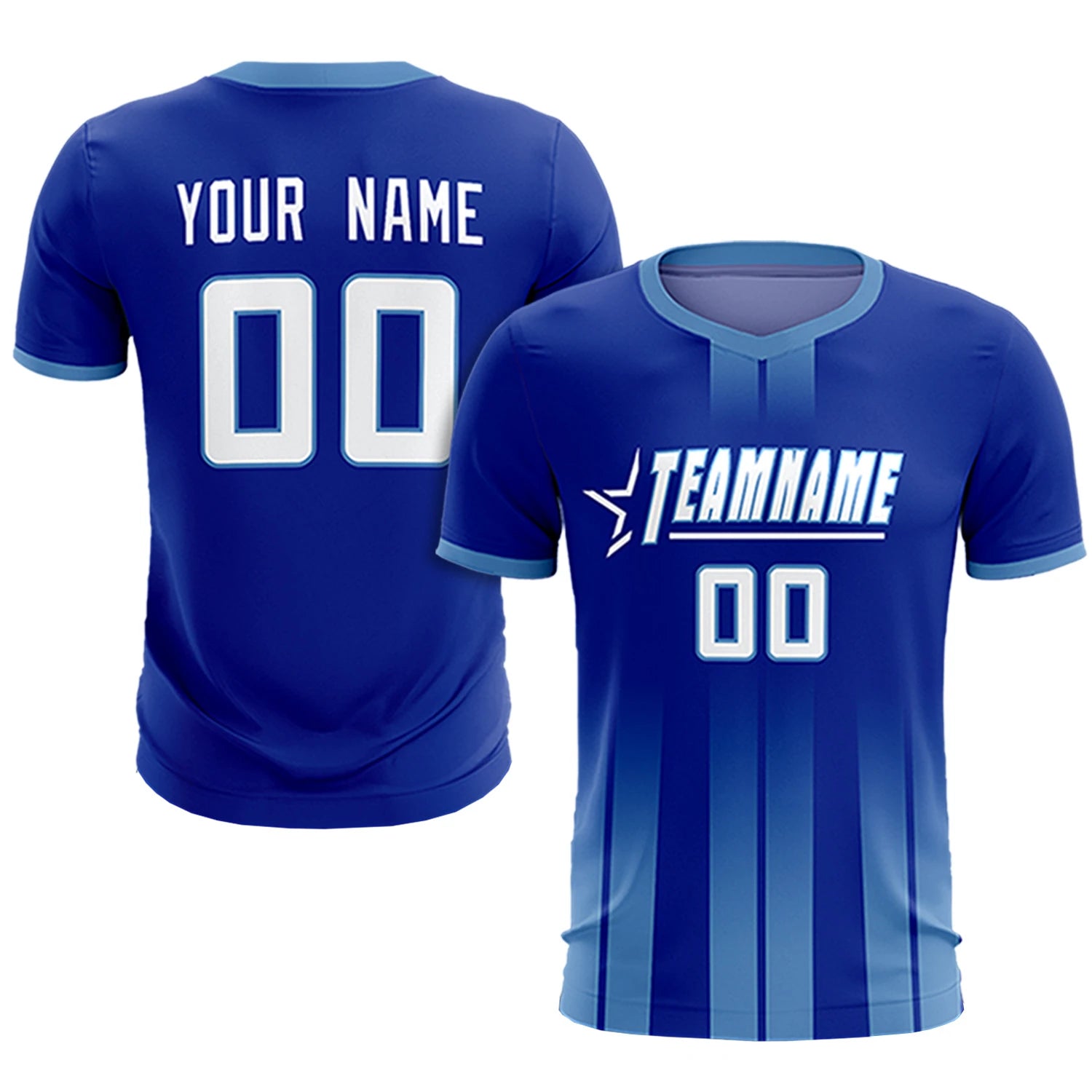 Custom Royal Blue Light Blue Vertical Training Uniform Soccer Sets Jersey