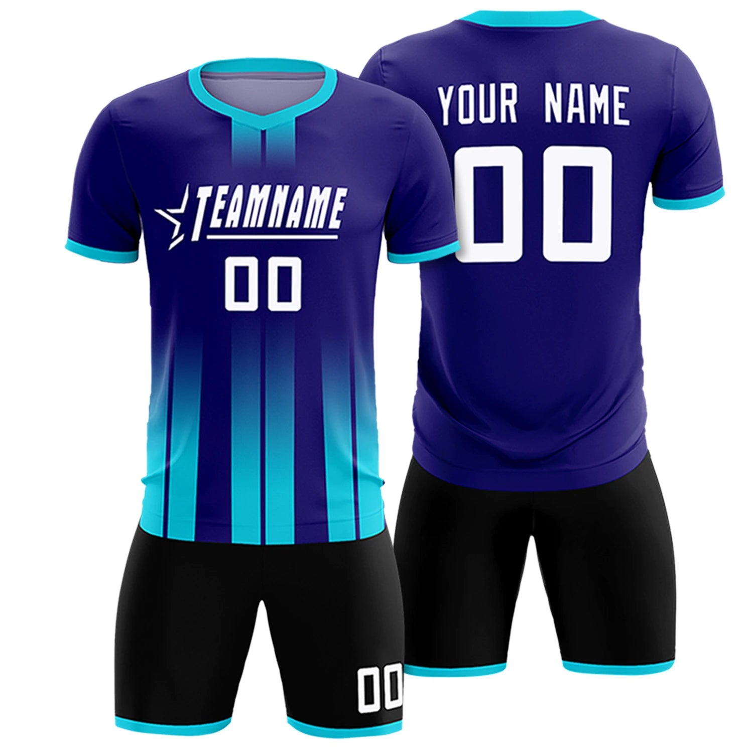 Custom Purple Sky Blue Vertical Training Uniform Soccer Sets Jersey