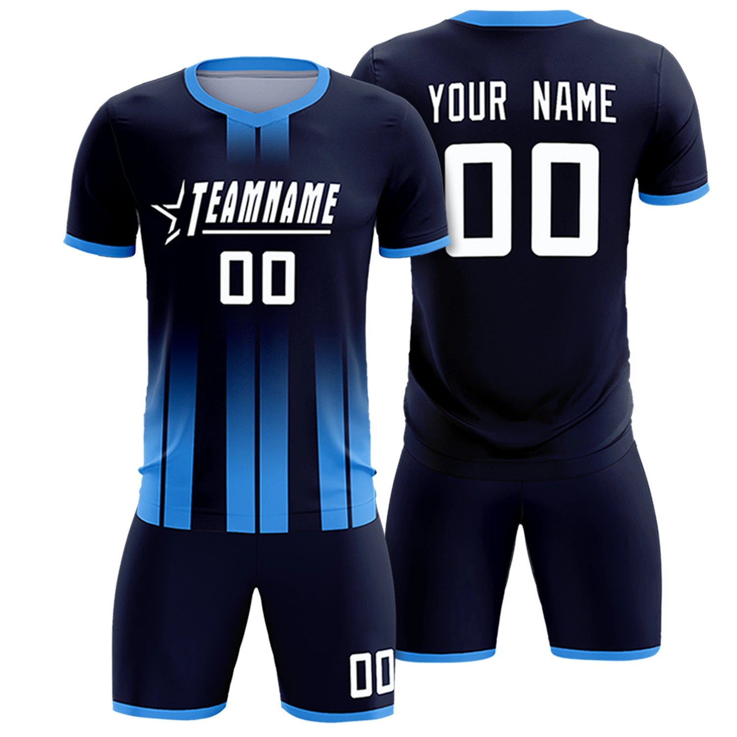 Custom Navy Powder Blue Vertical Training Uniform Soccer Sets Jersey