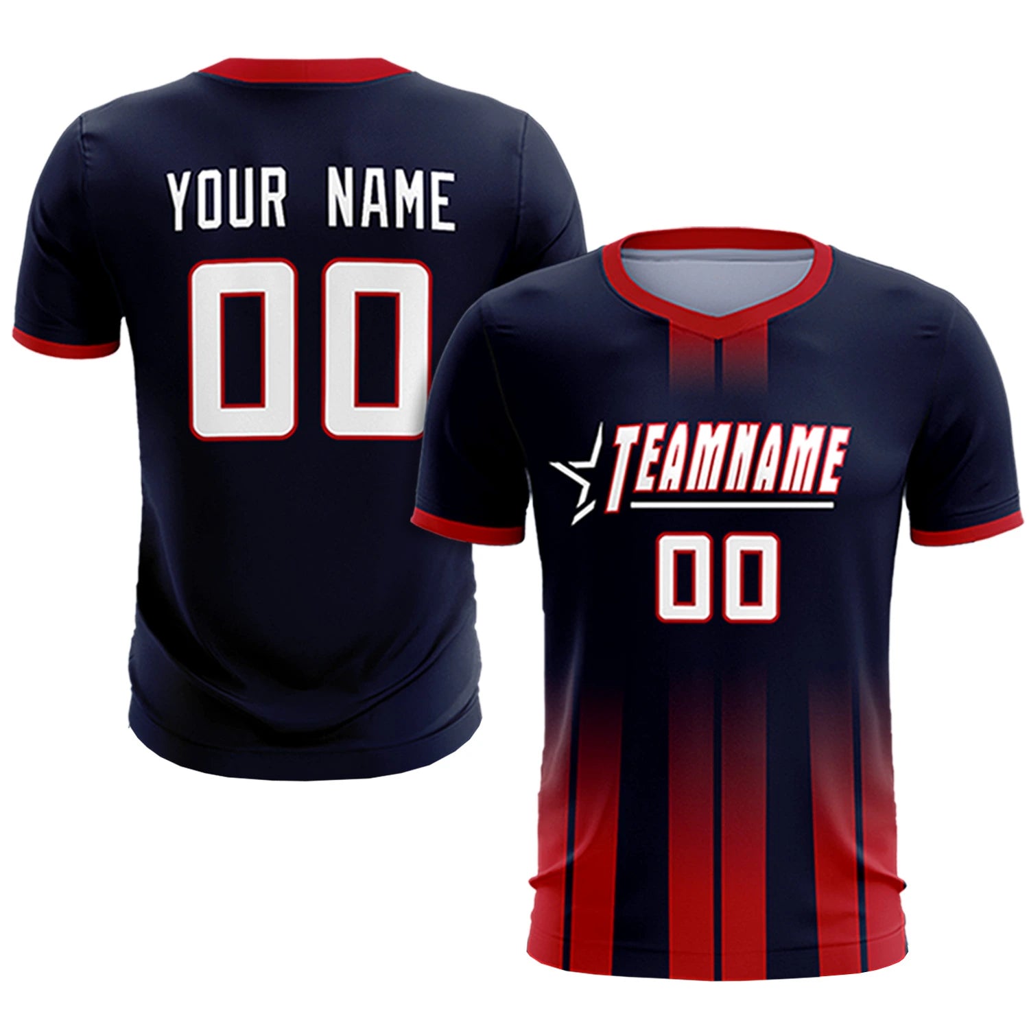 Custom Navy Red Vertical Training Uniform Soccer Sets Jersey