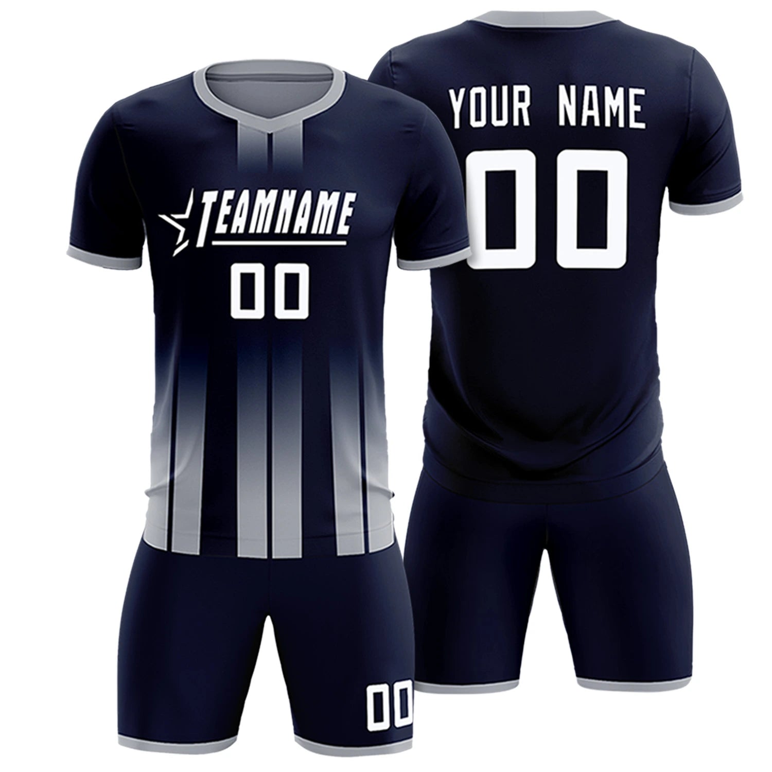 Custom Navy Gray Vertical Training Uniform Soccer Sets Jersey