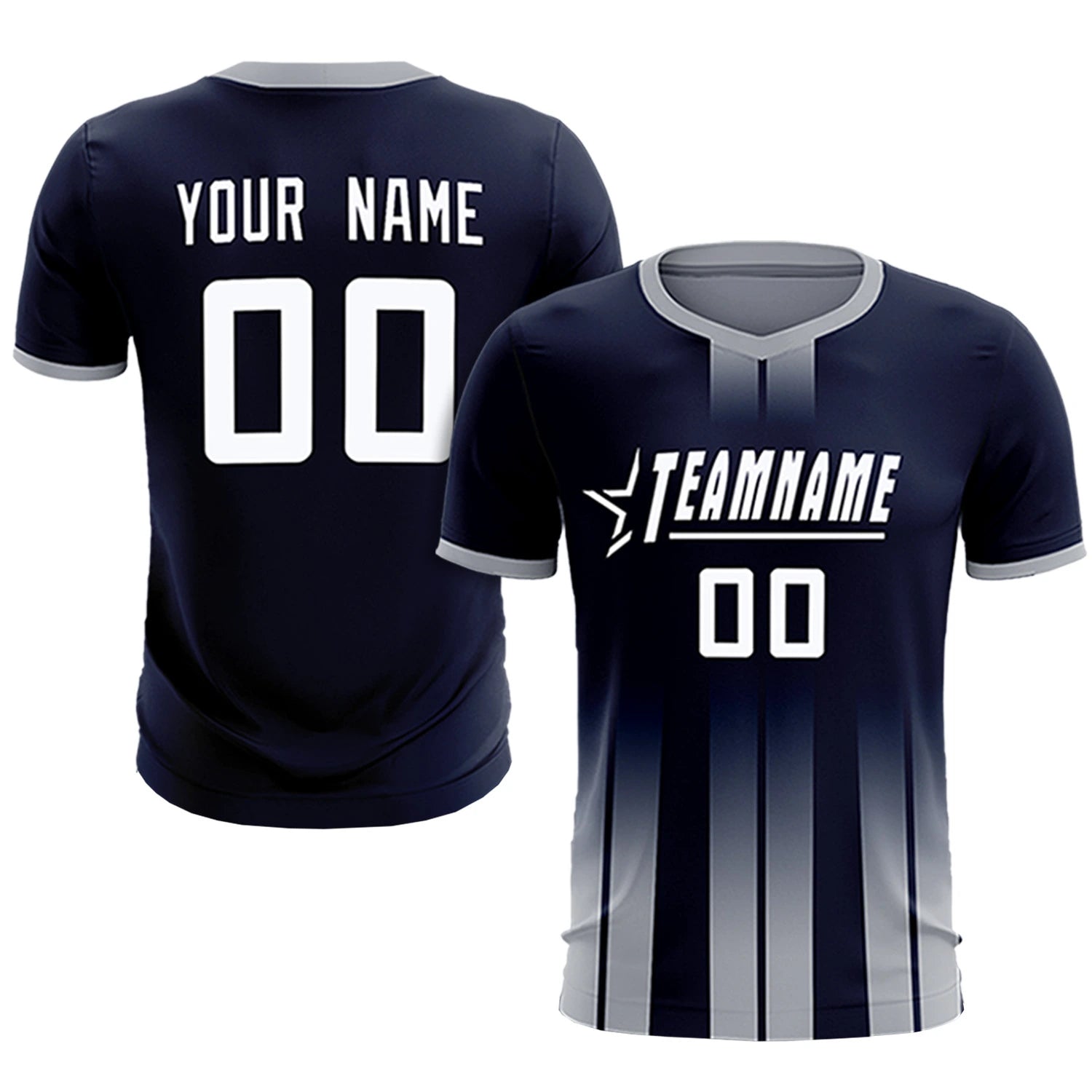 Custom Navy Gray Vertical Training Uniform Soccer Sets Jersey