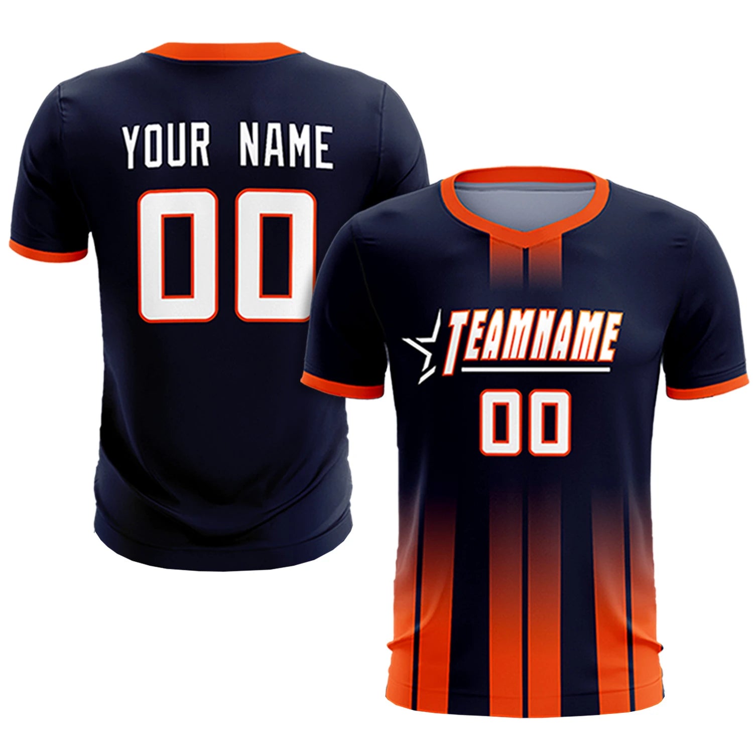 Custom Navy Orange Vertical Training Uniform Soccer Sets Jersey