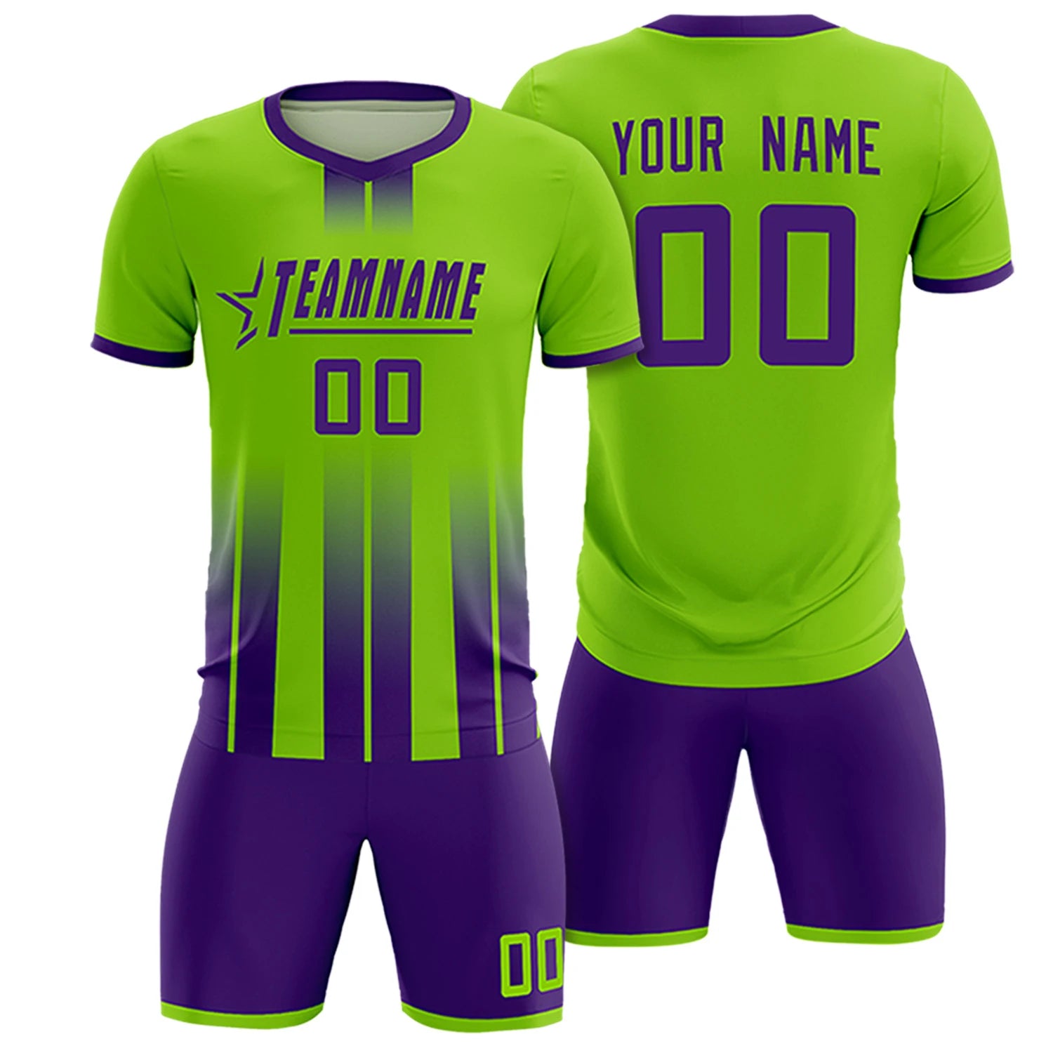 Custom Neon Green Purple Vertical Training Uniform Soccer Sets Jersey