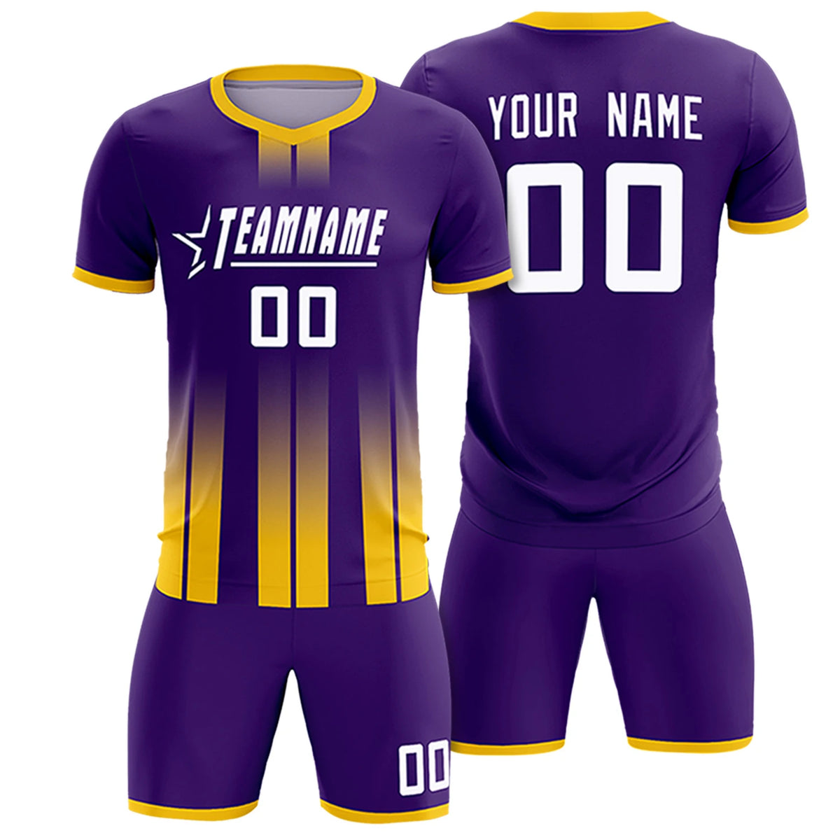 Custom Purple Gold01 Vertical Training Uniform Soccer Sets Jersey