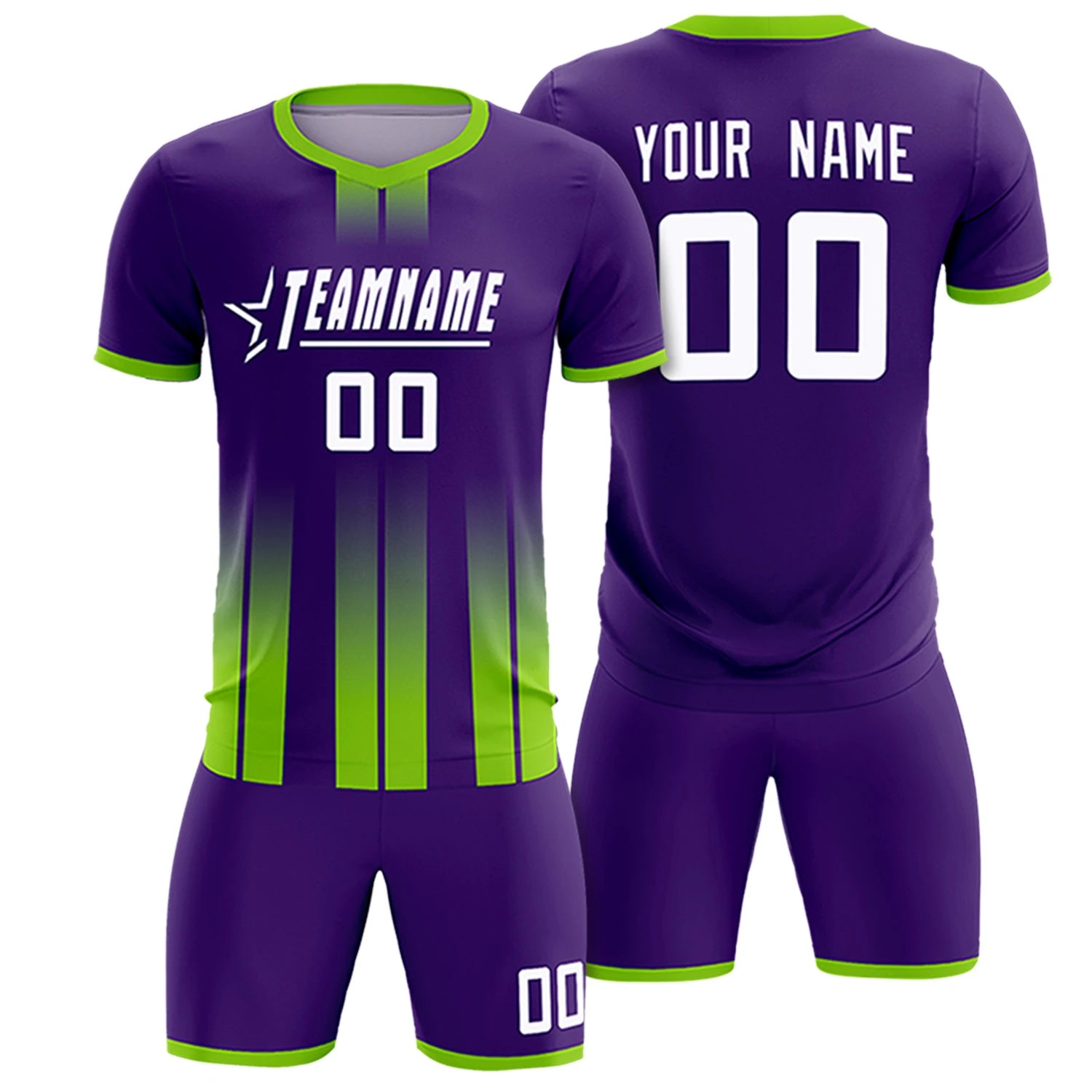 Custom Purple Neon Green Vertical Training Uniform Soccer Sets Jersey