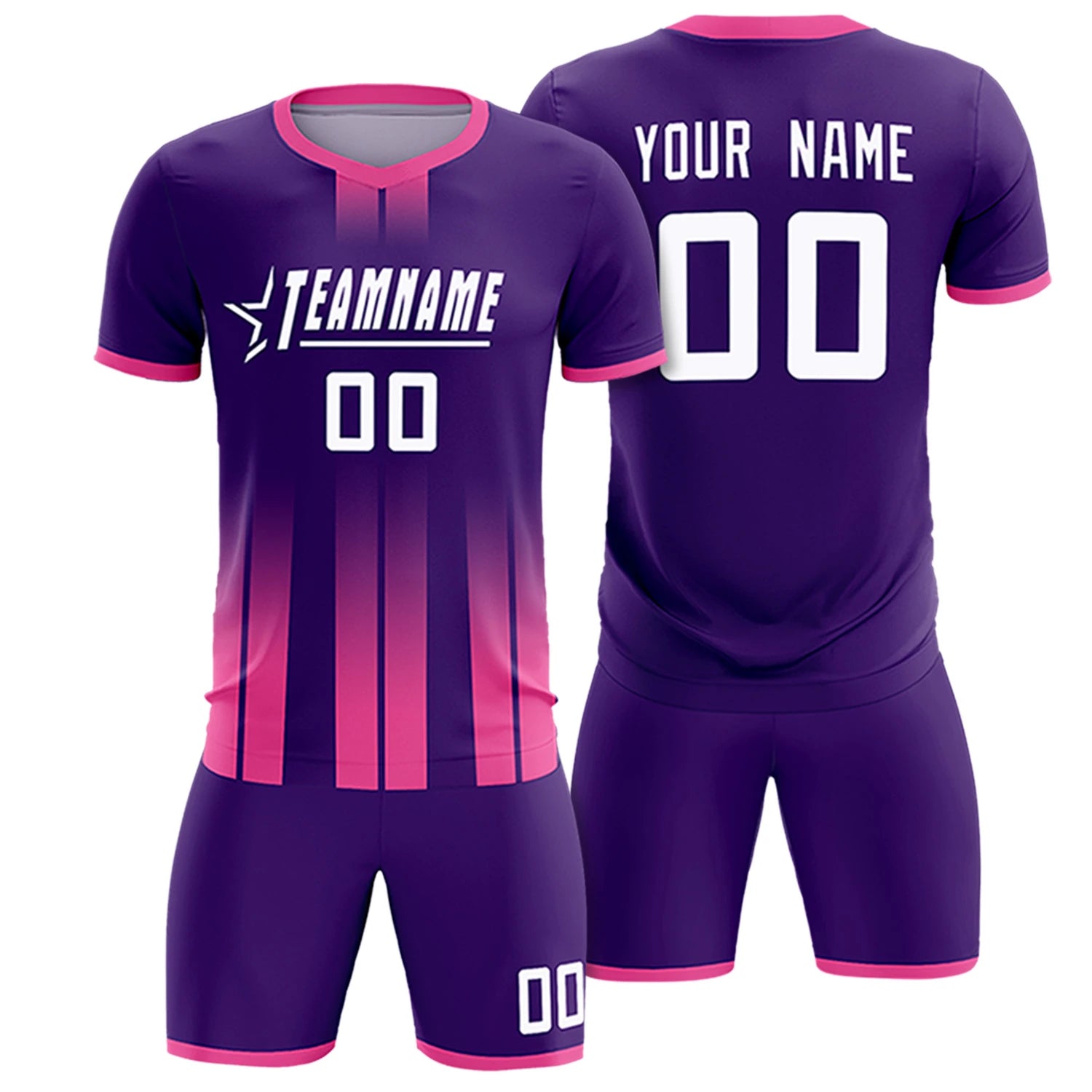 Custom Purple Pink Vertical Training Uniform Soccer Sets Jersey