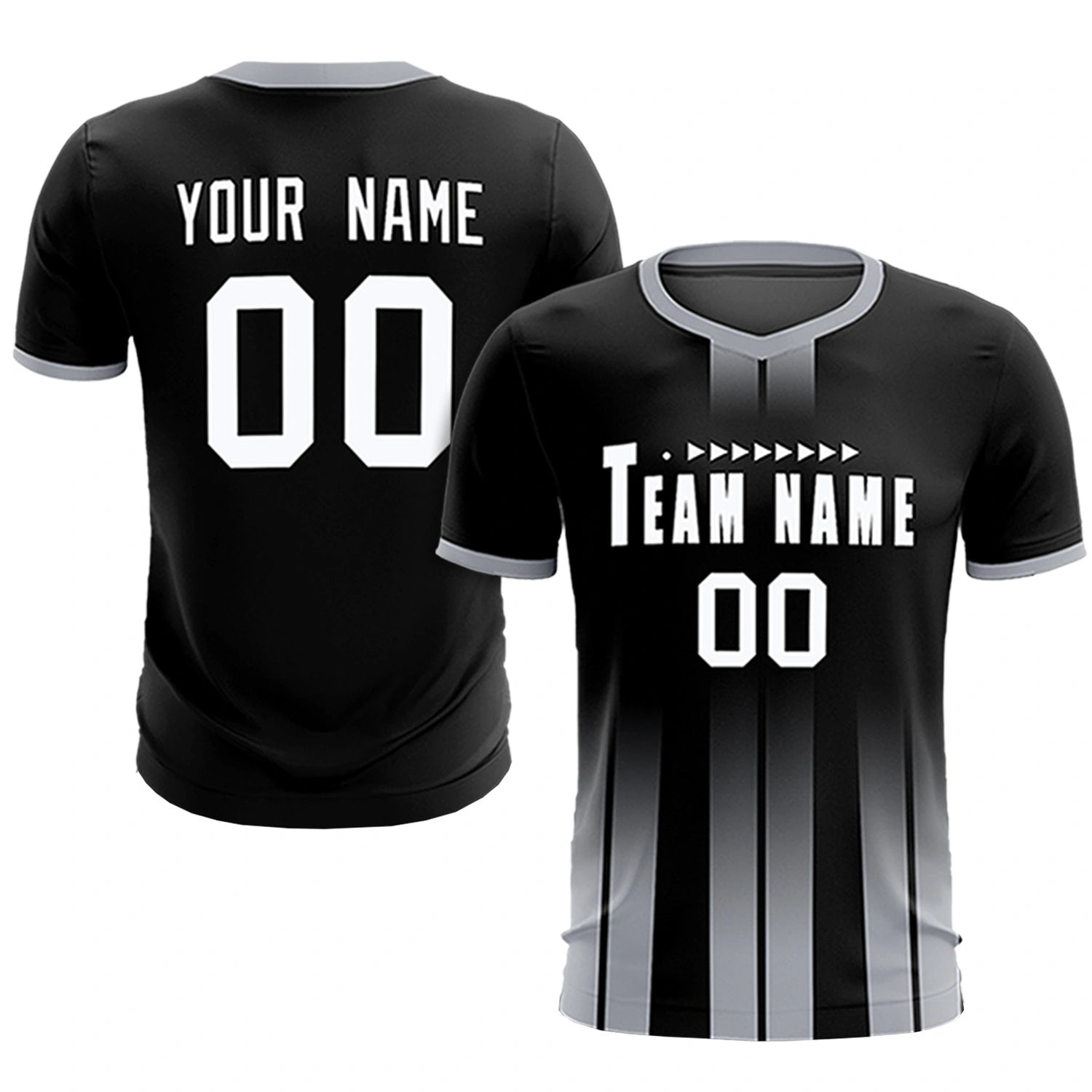 Custom Black Gray Vertical Training Uniform Soccer Sets Jersey