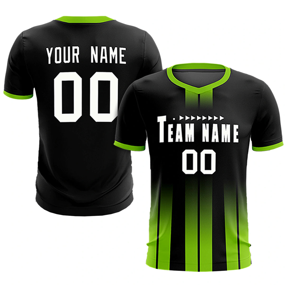 Custom Black Neon Green Vertical Training Uniform Soccer Sets Jersey