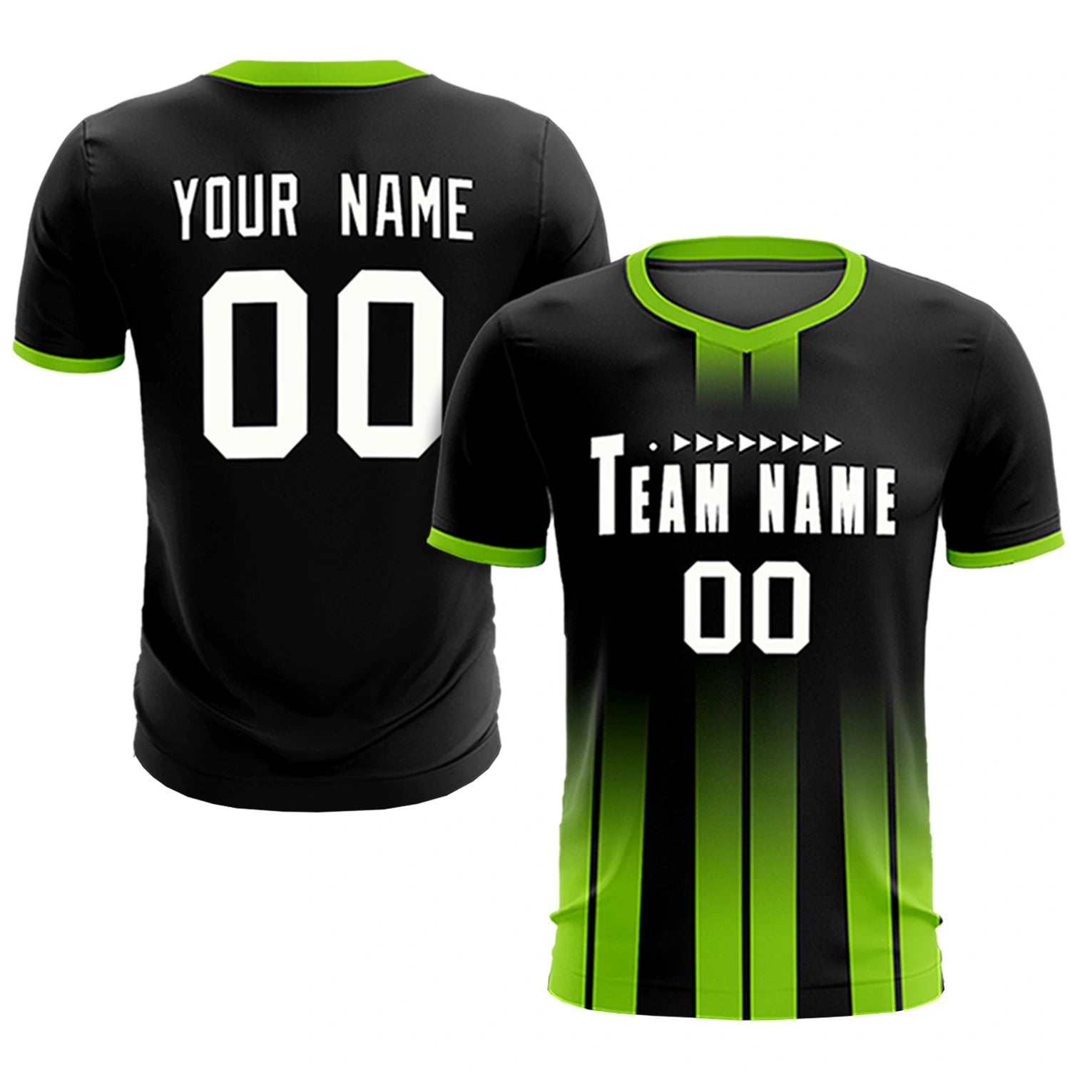 Custom Black Neon Green Vertical Training Uniform Soccer Sets Jersey