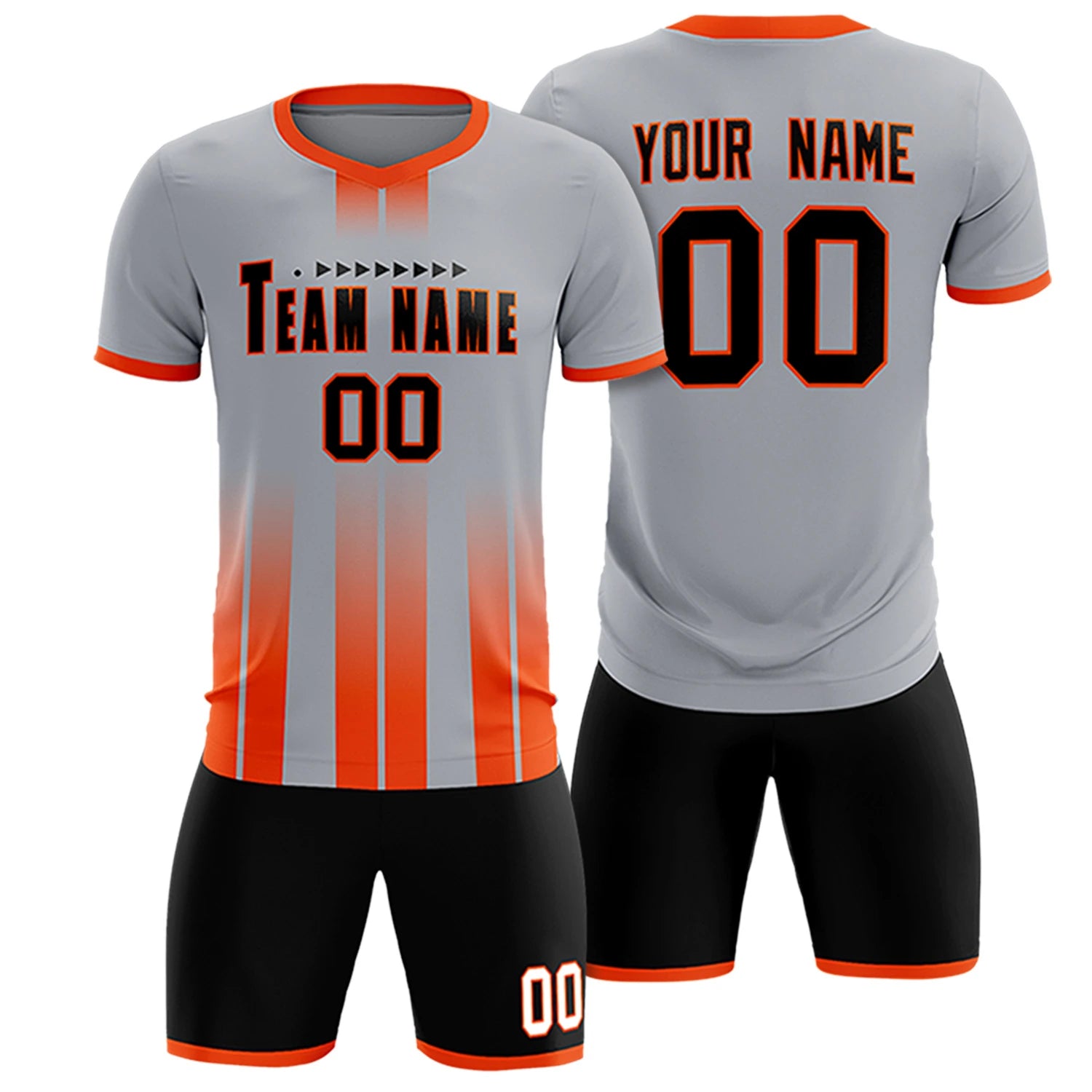 Custom Gray Orange Vertical Training Uniform Soccer Sets Jersey