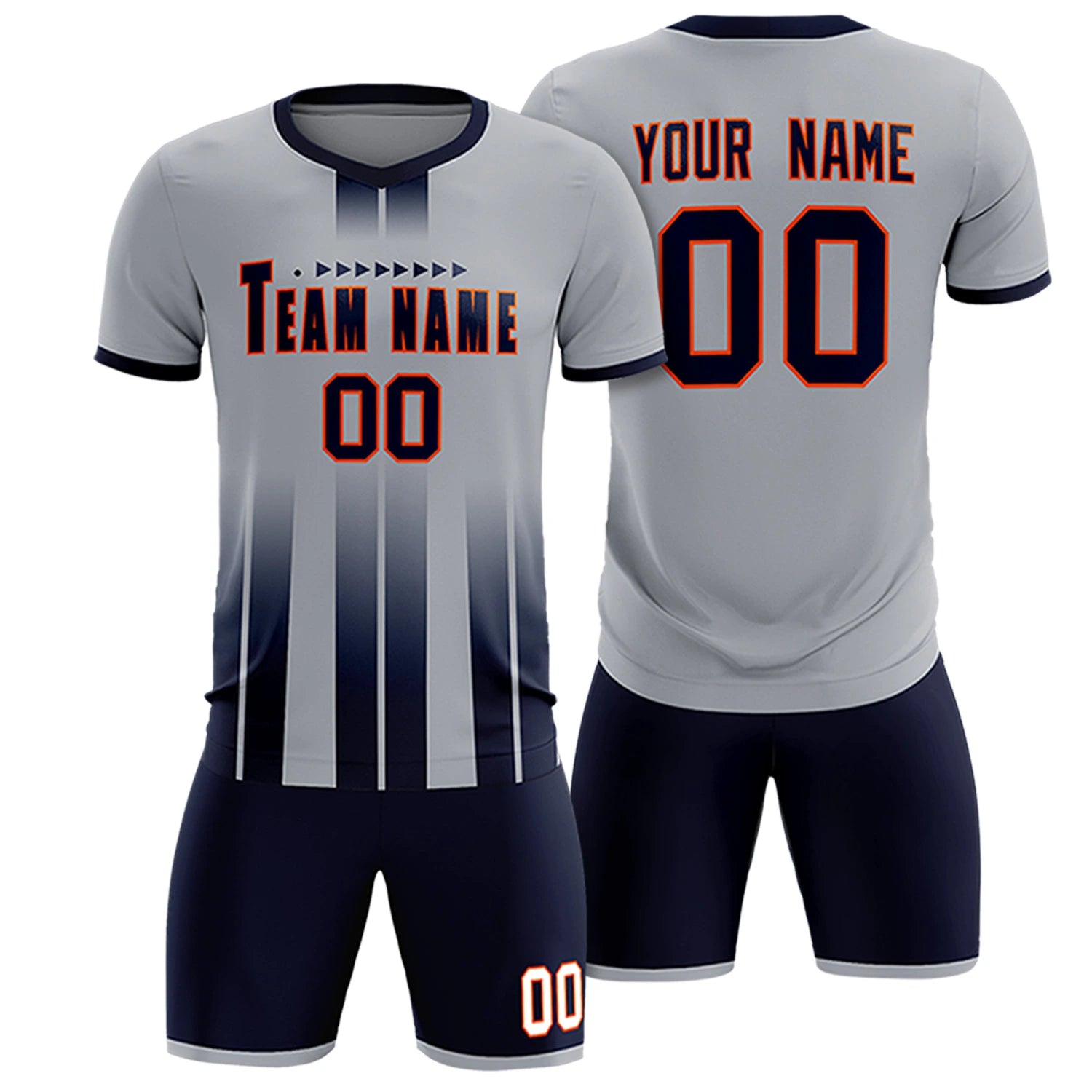 Custom Gray Navy Vertical Training Uniform Soccer Sets Jersey