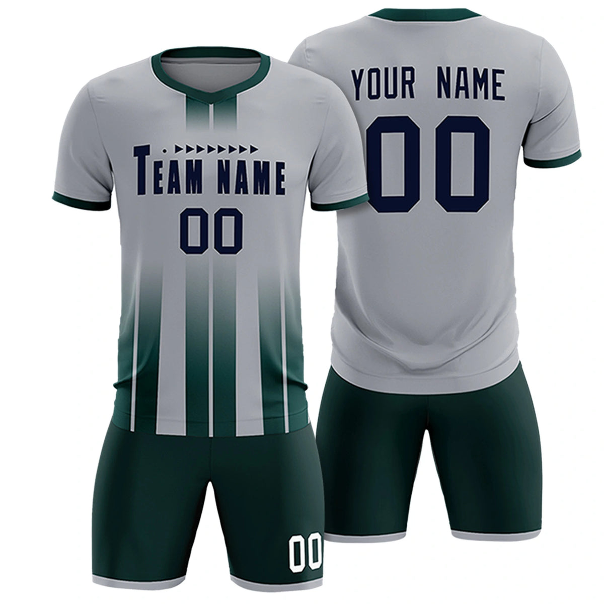 Custom Gray Midnight Green Vertical Training Uniform Soccer Sets Jersey