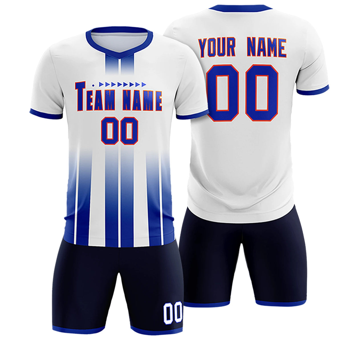 Custom White Royal Blue Vertical Training Uniform Soccer Sets Jersey