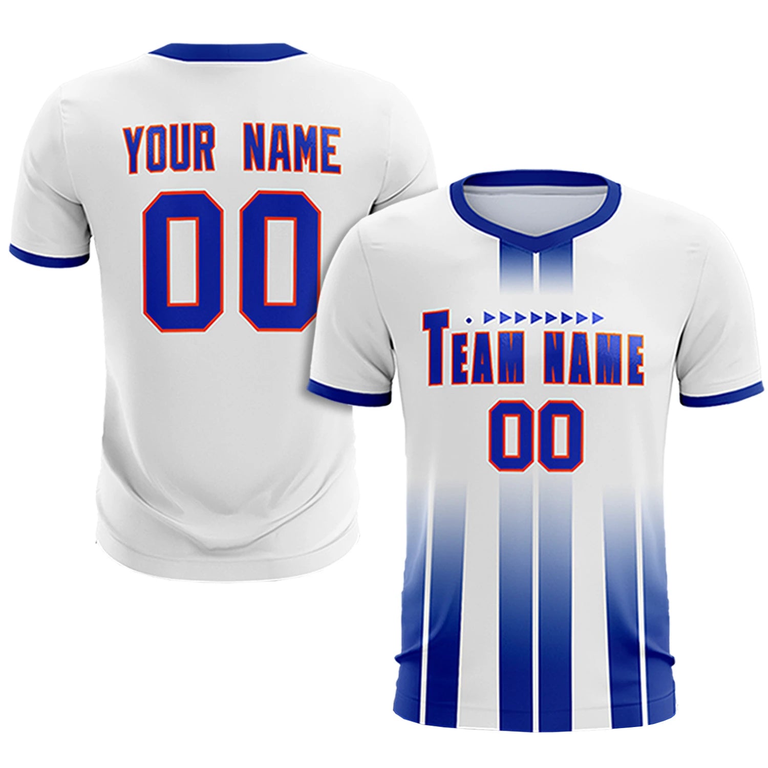 Custom White Royal Blue Vertical Training Uniform Soccer Sets Jersey