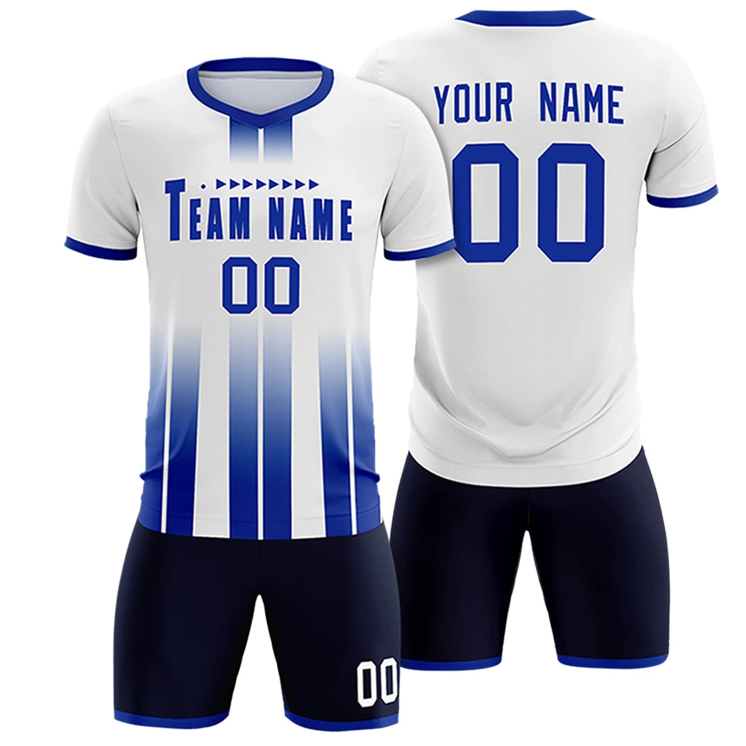 Custom White Royal Blue Vertical Training Uniform Soccer Sets Jersey