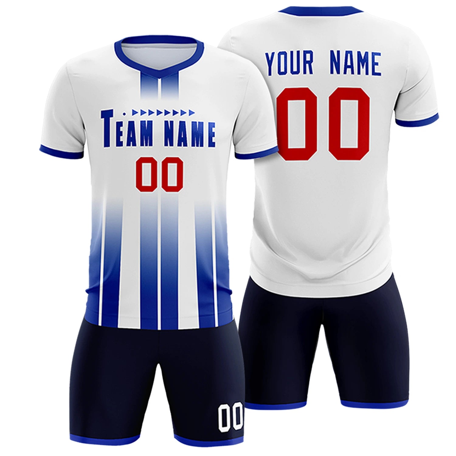 Custom White Royal Blue Vertical Training Uniform Soccer Sets Jersey