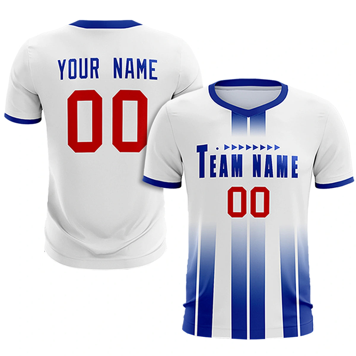 Custom White Royal Blue Vertical Training Uniform Soccer Sets Jersey