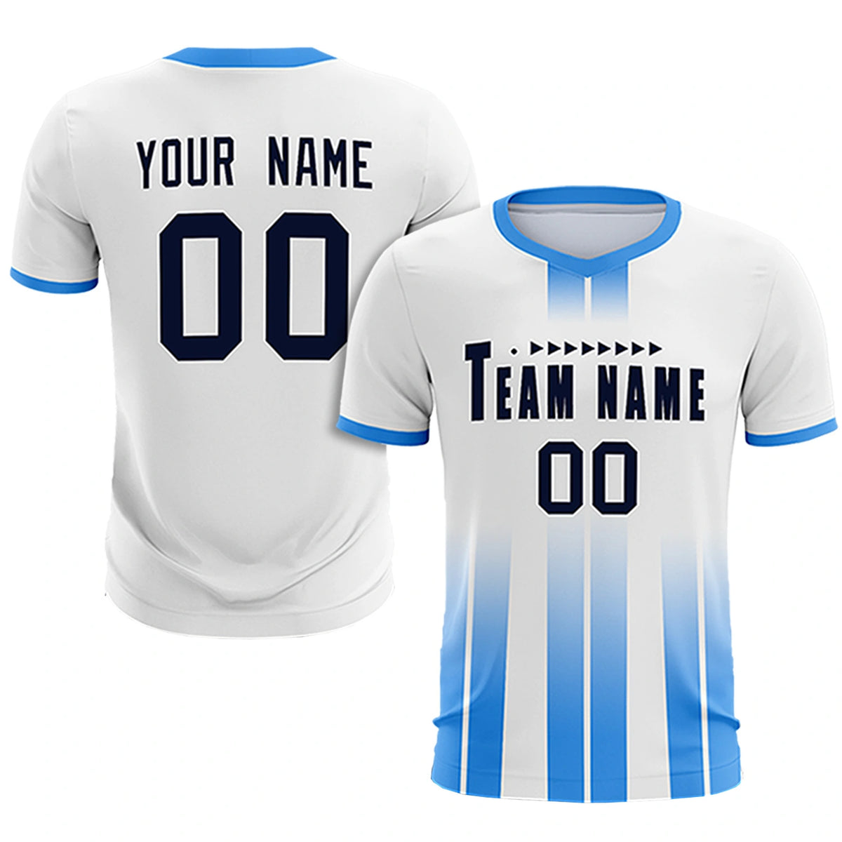 Custom White Powder Blue Vertical Training Uniform Soccer Sets Jersey