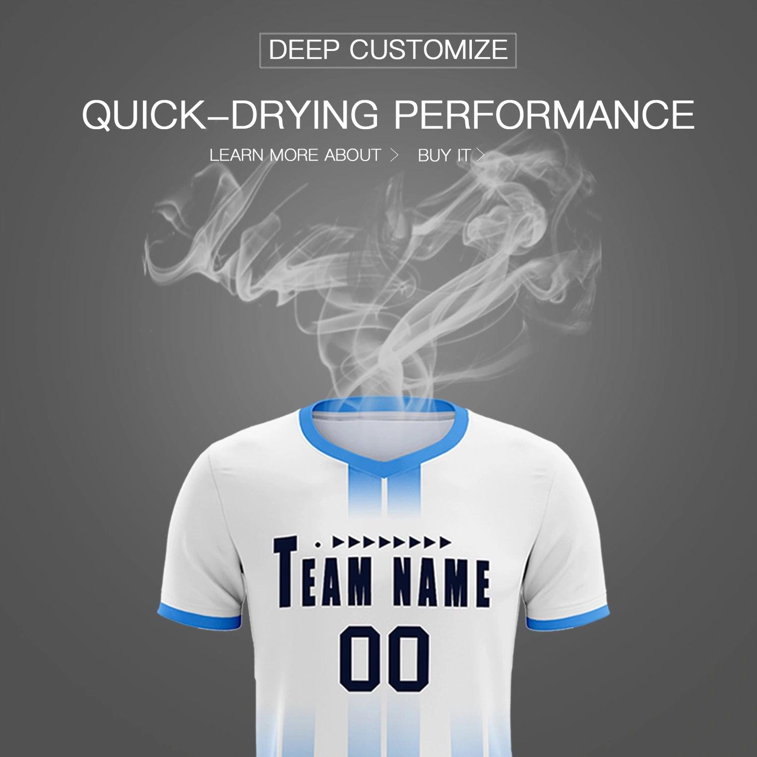 Custom White Powder Blue Vertical Training Uniform Soccer Sets Jersey
