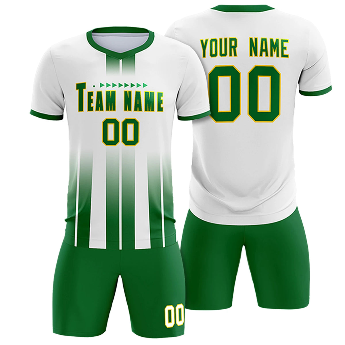 Custom White Kelly Green Vertical Training Uniform Soccer Sets Jersey