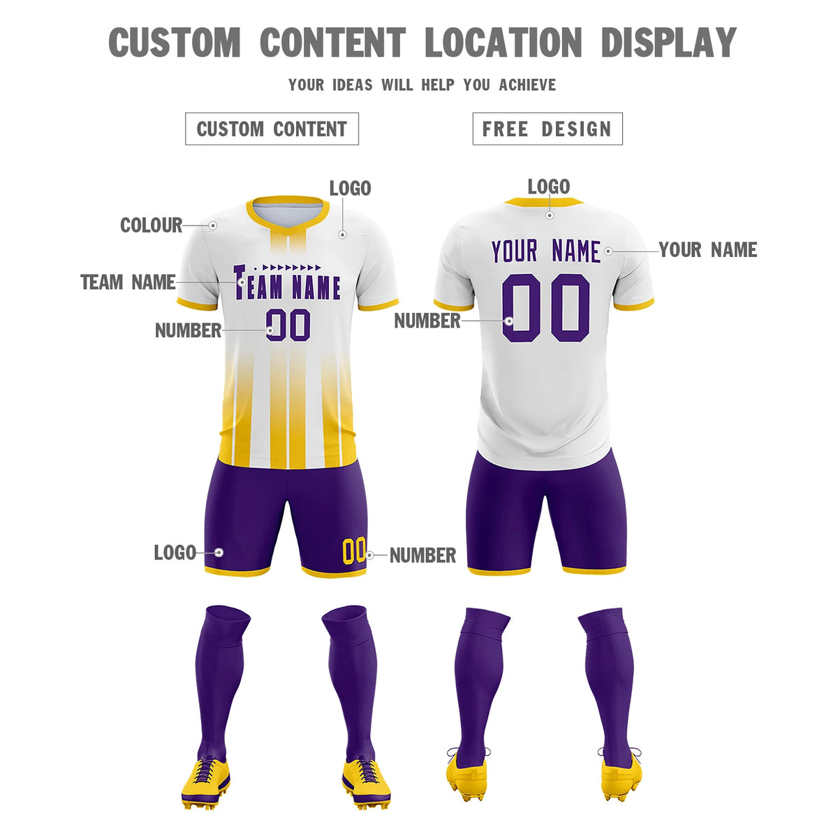 Custom White Gold01 Vertical Training Uniform Soccer Sets Jersey