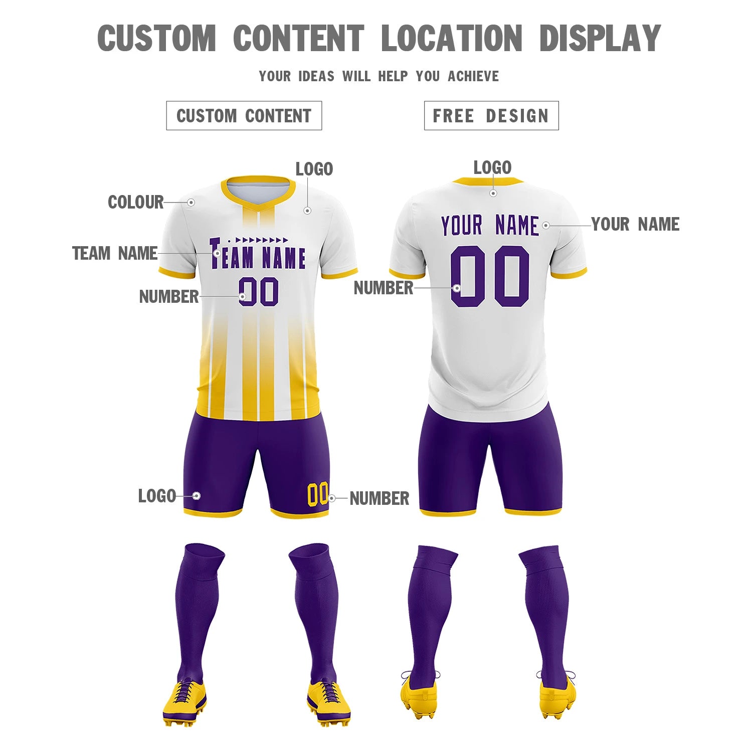 Custom White Gold01 Vertical Training Uniform Soccer Sets Jersey