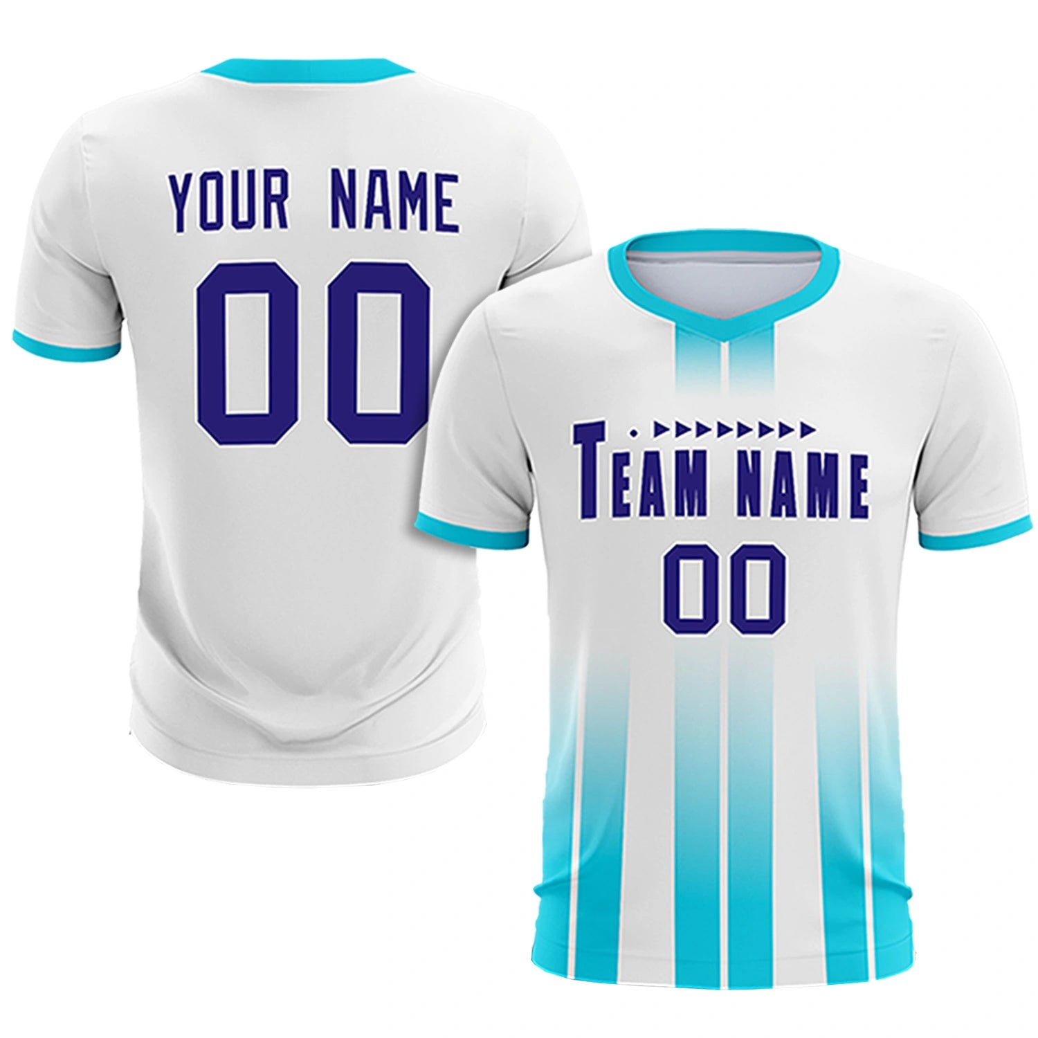 Custom White Sky Blue Vertical Training Uniform Soccer Sets Jersey