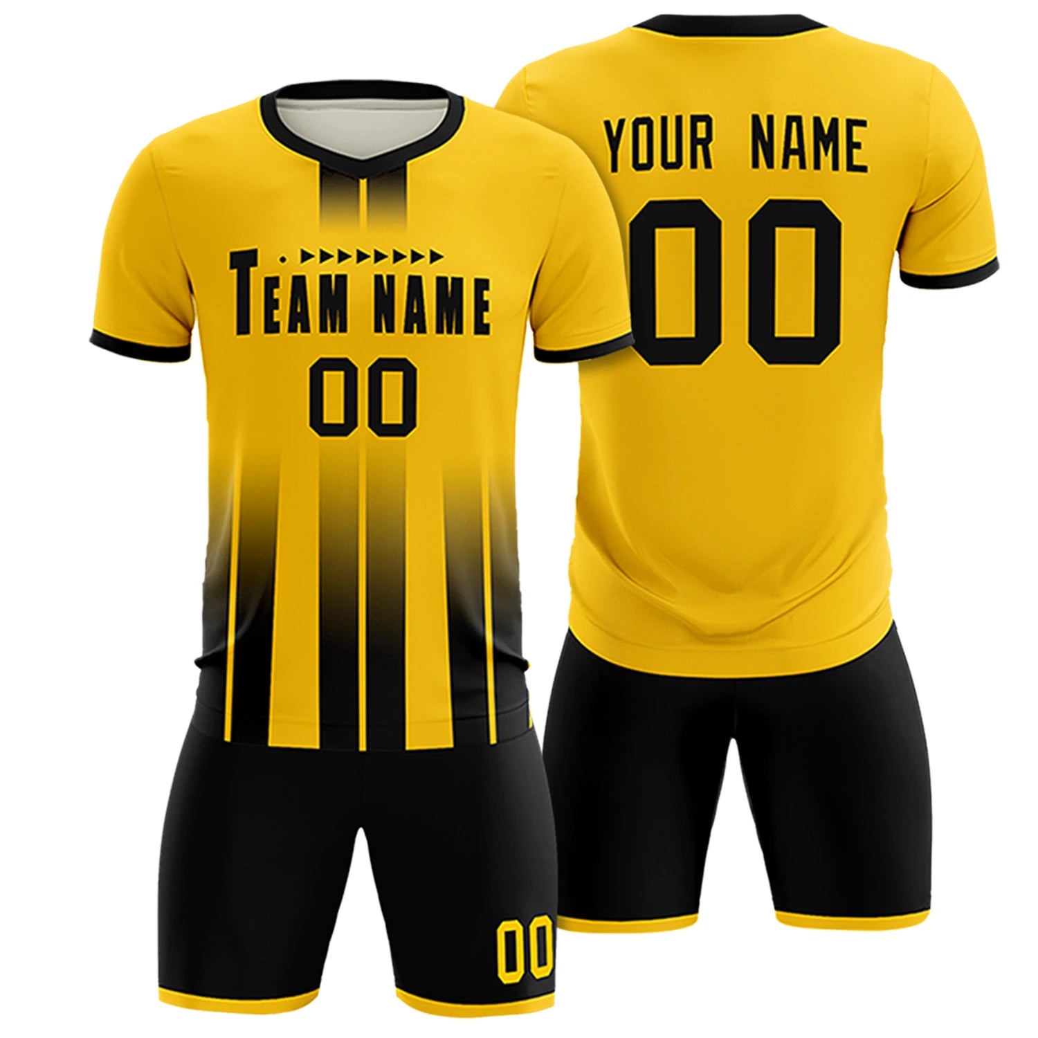 Custom Gold01 Black Vertical Training Uniform Soccer Sets Jersey