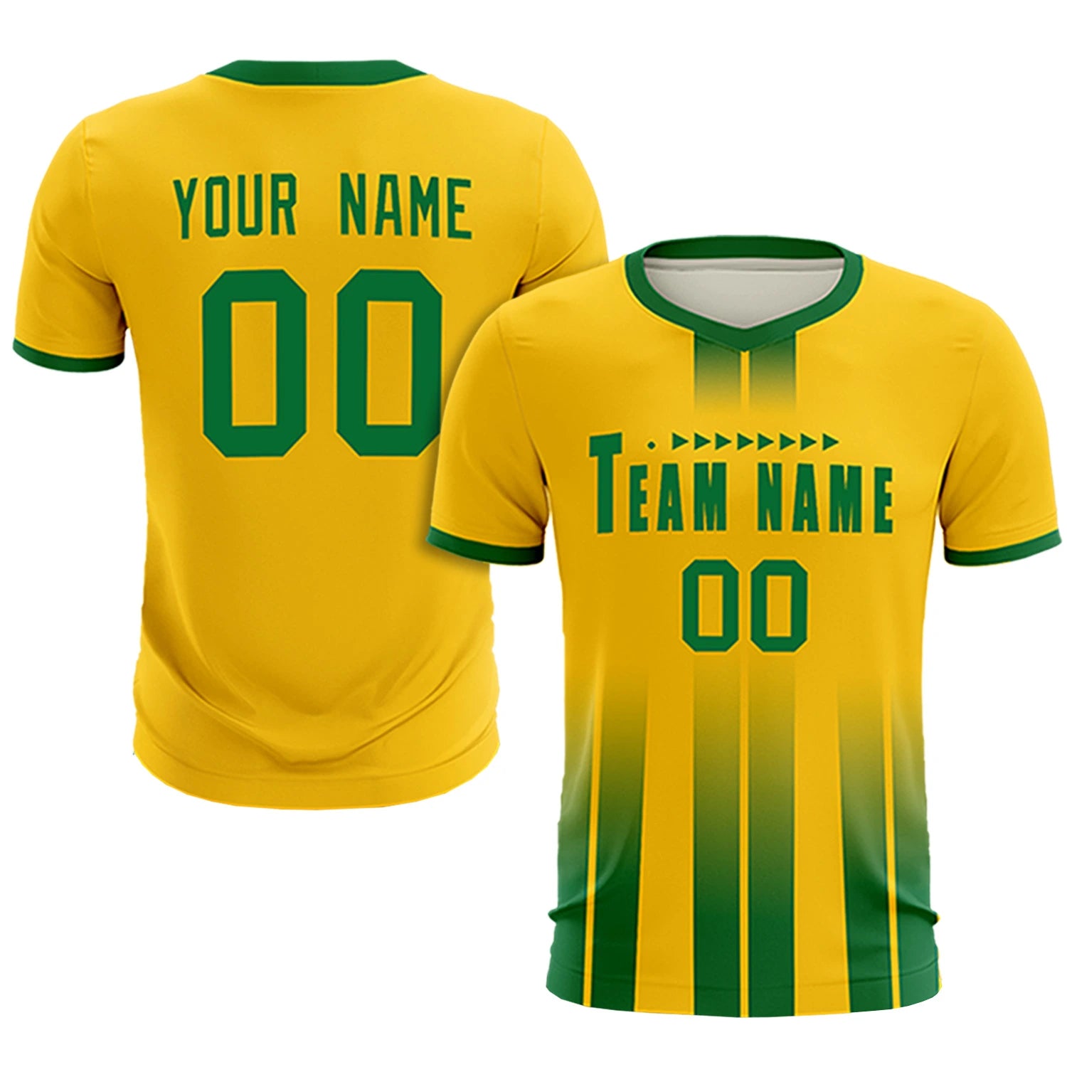 Custom Gold01 Kelly Green Vertical Training Uniform Soccer Sets Jersey