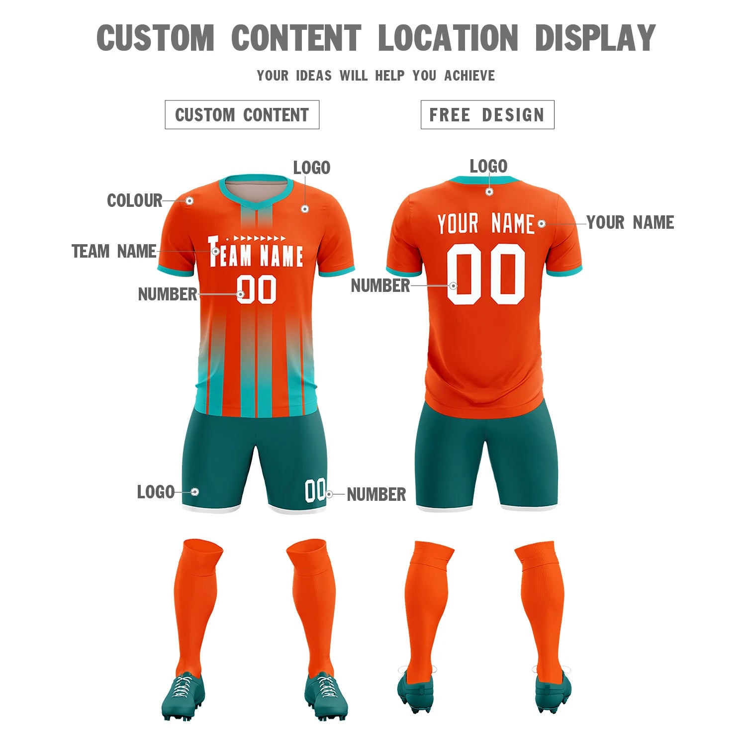 Custom Orange Bright Green Vertical Training Uniform Soccer Sets Jersey