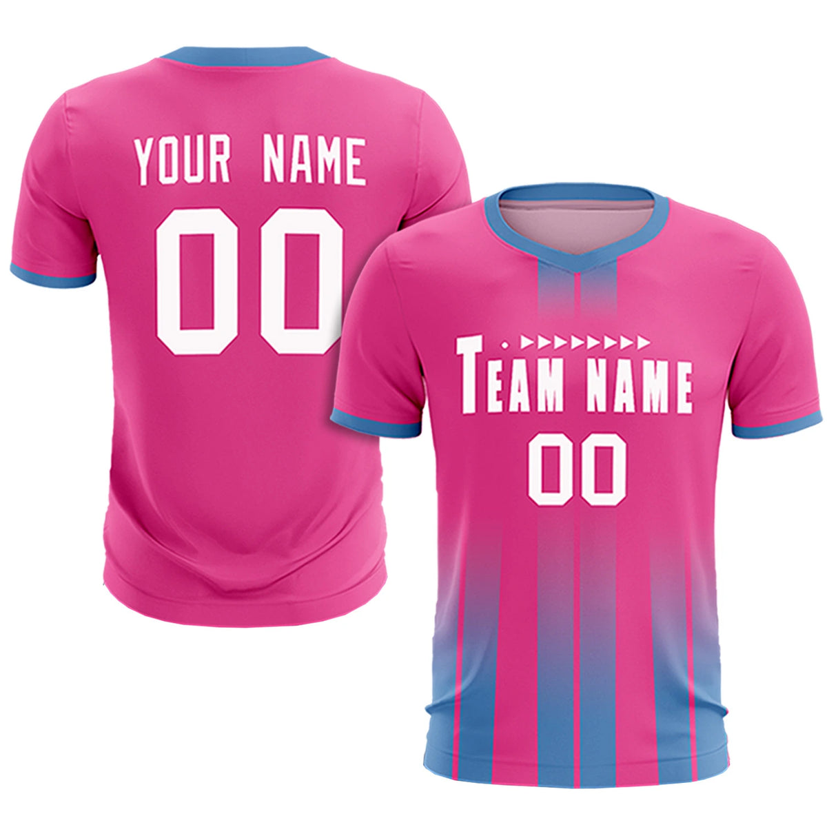 Custom Pink Light Blue Vertical Training Uniform Soccer Sets Jersey