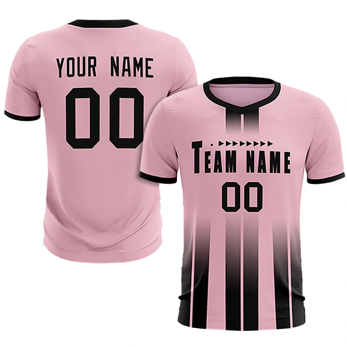 Custom Light Pink Black Vertical Training Uniform Soccer Sets Jersey