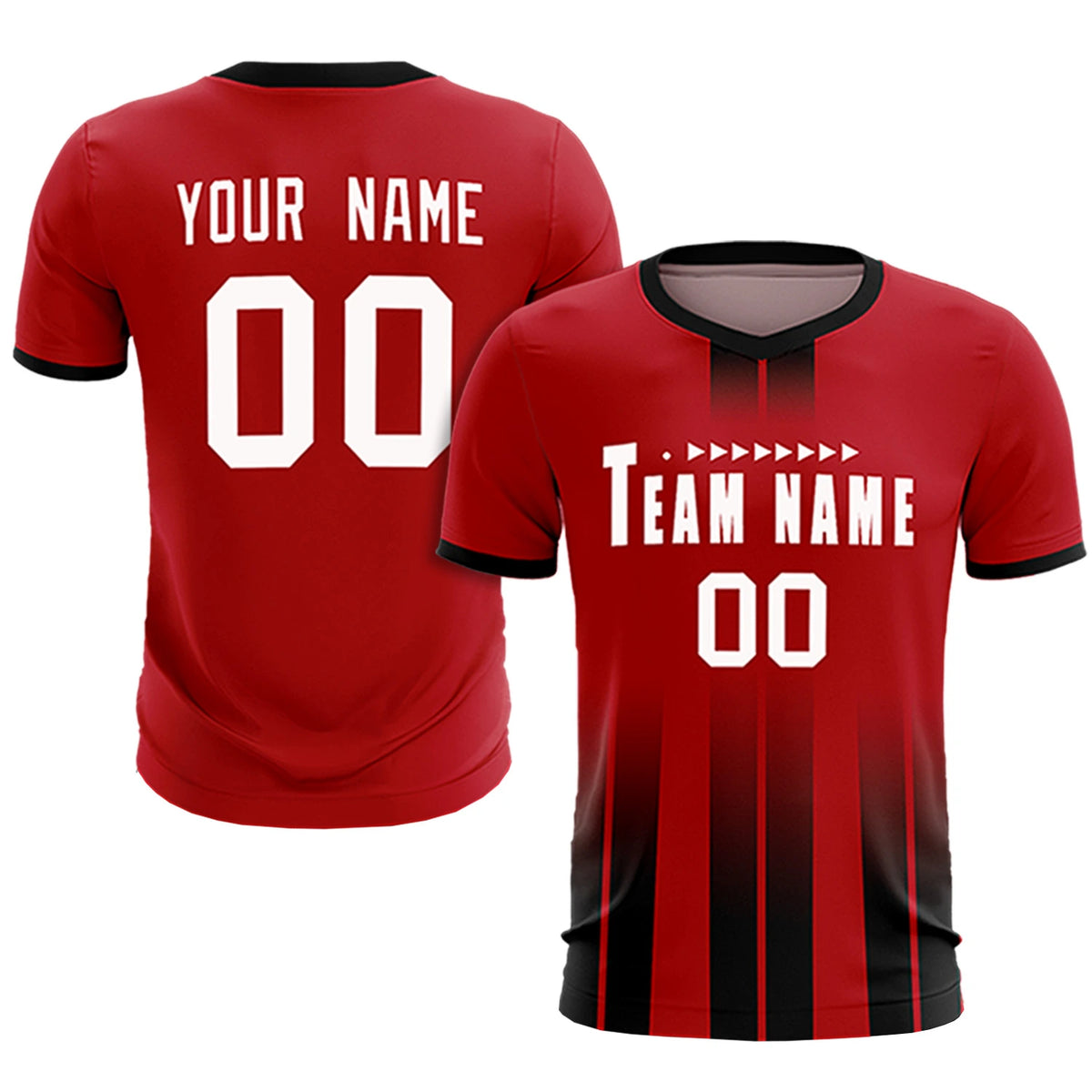 Custom Red Black Vertical Training Uniform Soccer Sets Jersey