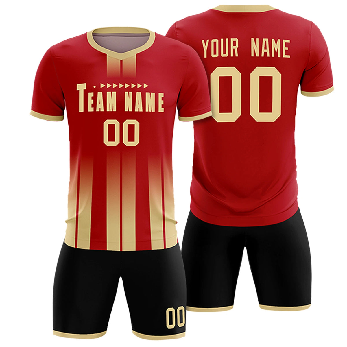 Custom Red Khaki Vertical Training Uniform Soccer Sets Jersey