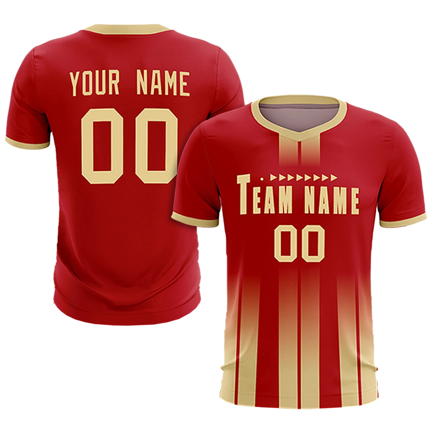 Custom Red Khaki Vertical Training Uniform Soccer Sets Jersey