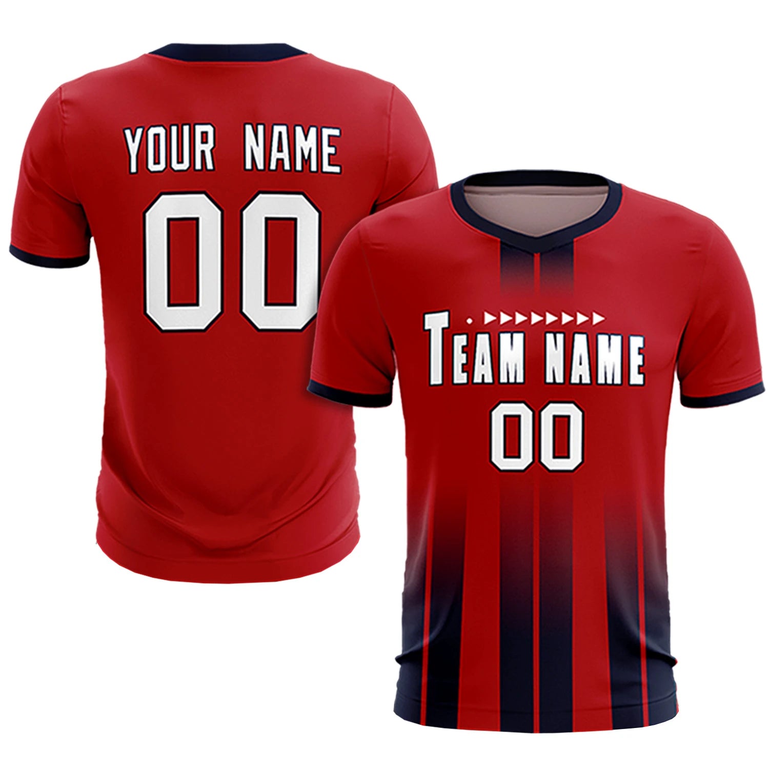 Custom Red Navy Vertical Training Uniform Soccer Sets Jersey