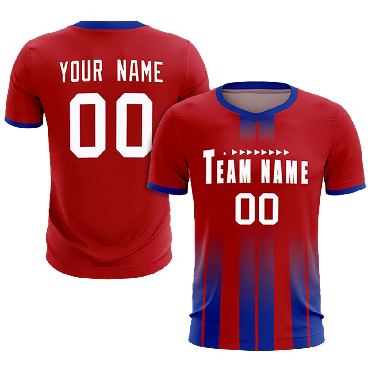 Custom Red Royal Blue Vertical Training Uniform Soccer Sets Jersey